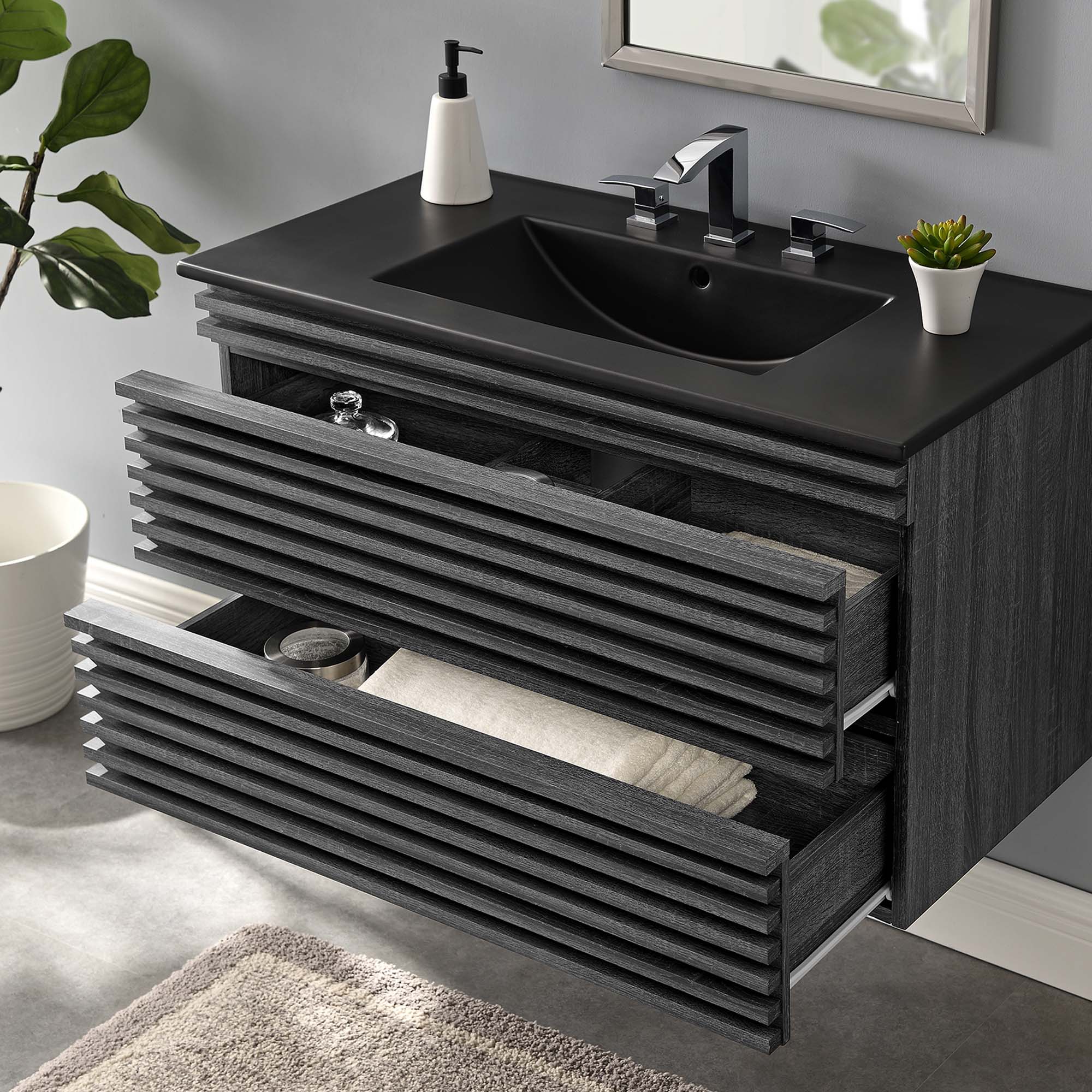 Render 36" Wall-Mount Bathroom Vanity, Charcoal Black