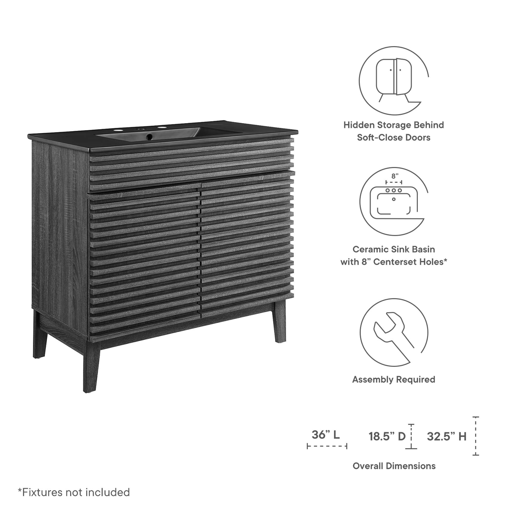 Render 36" Bathroom Vanity, Charcoal Black