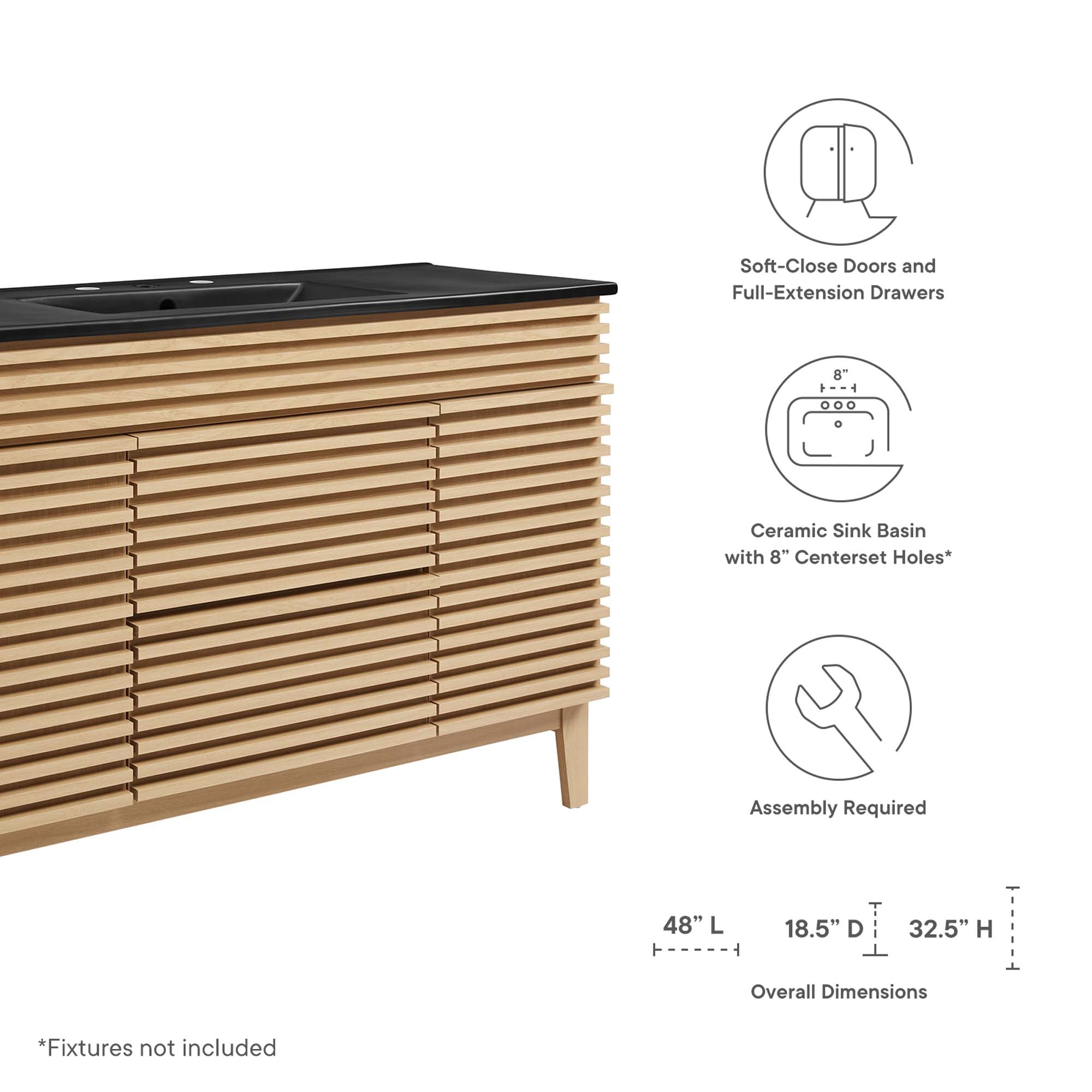 Render 48" Single Sink Bathroom Vanity, Oak Black