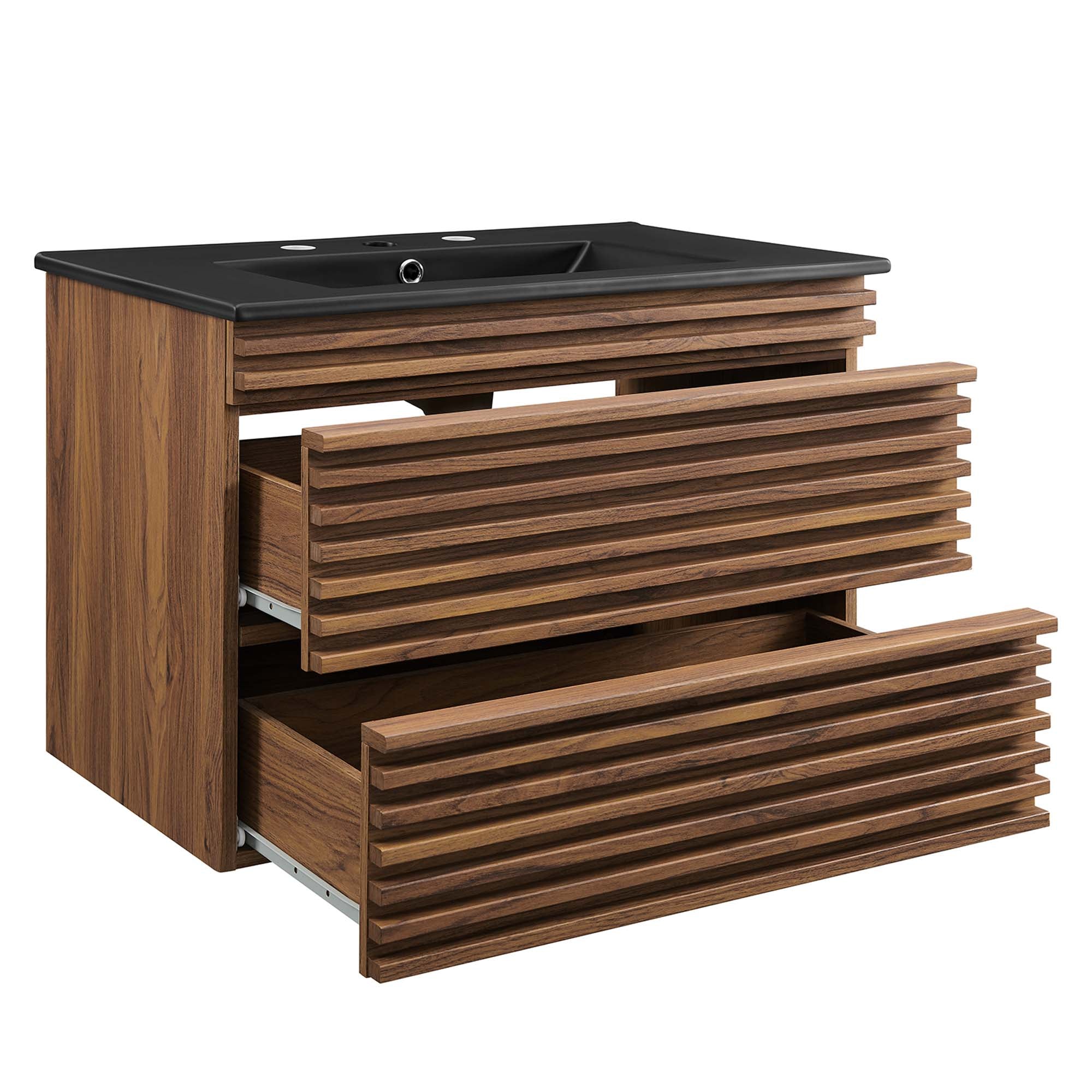 Render 30" Wall-Mount Bathroom Vanity, Walnut Black