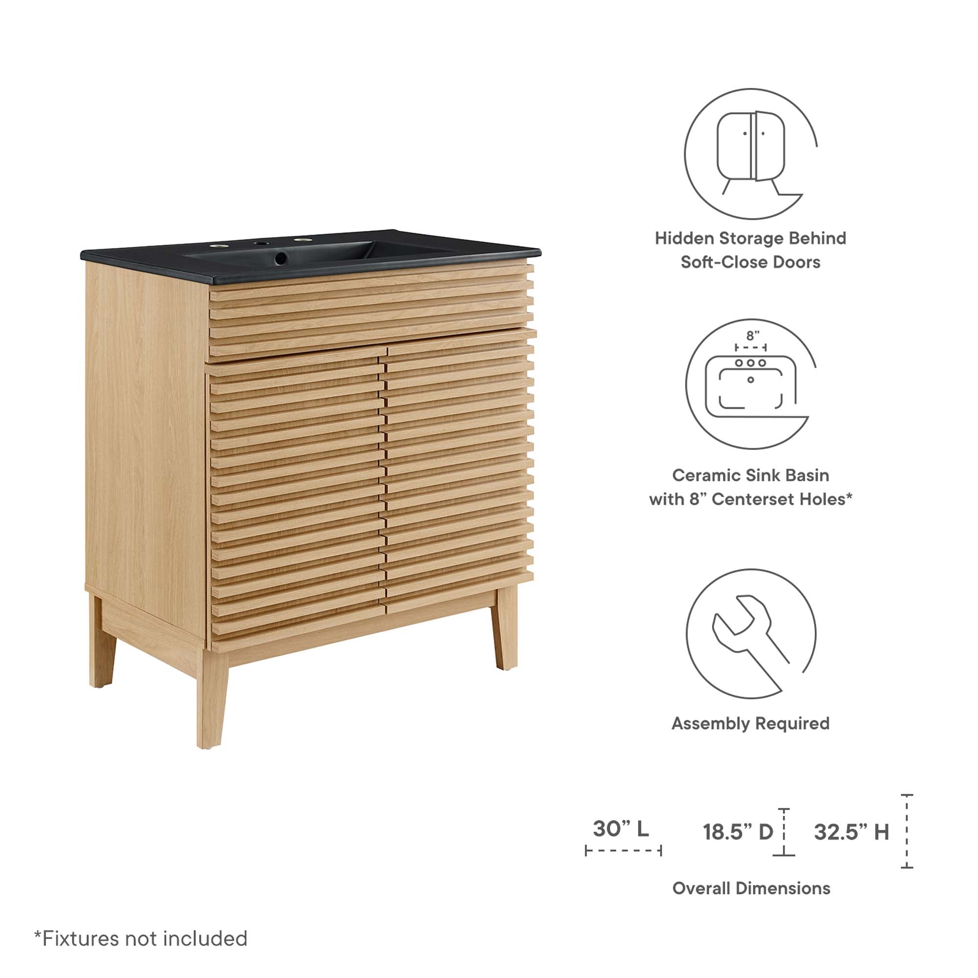 Render 30" Bathroom Vanity, Oak Black