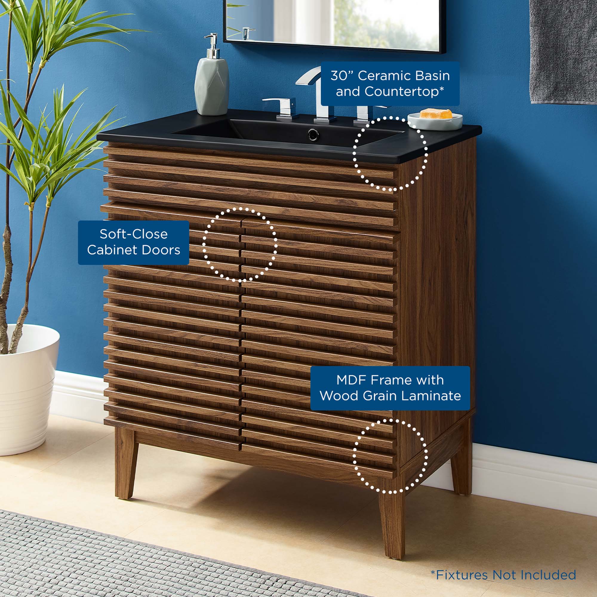 Render 30" Bathroom Vanity, Walnut Black