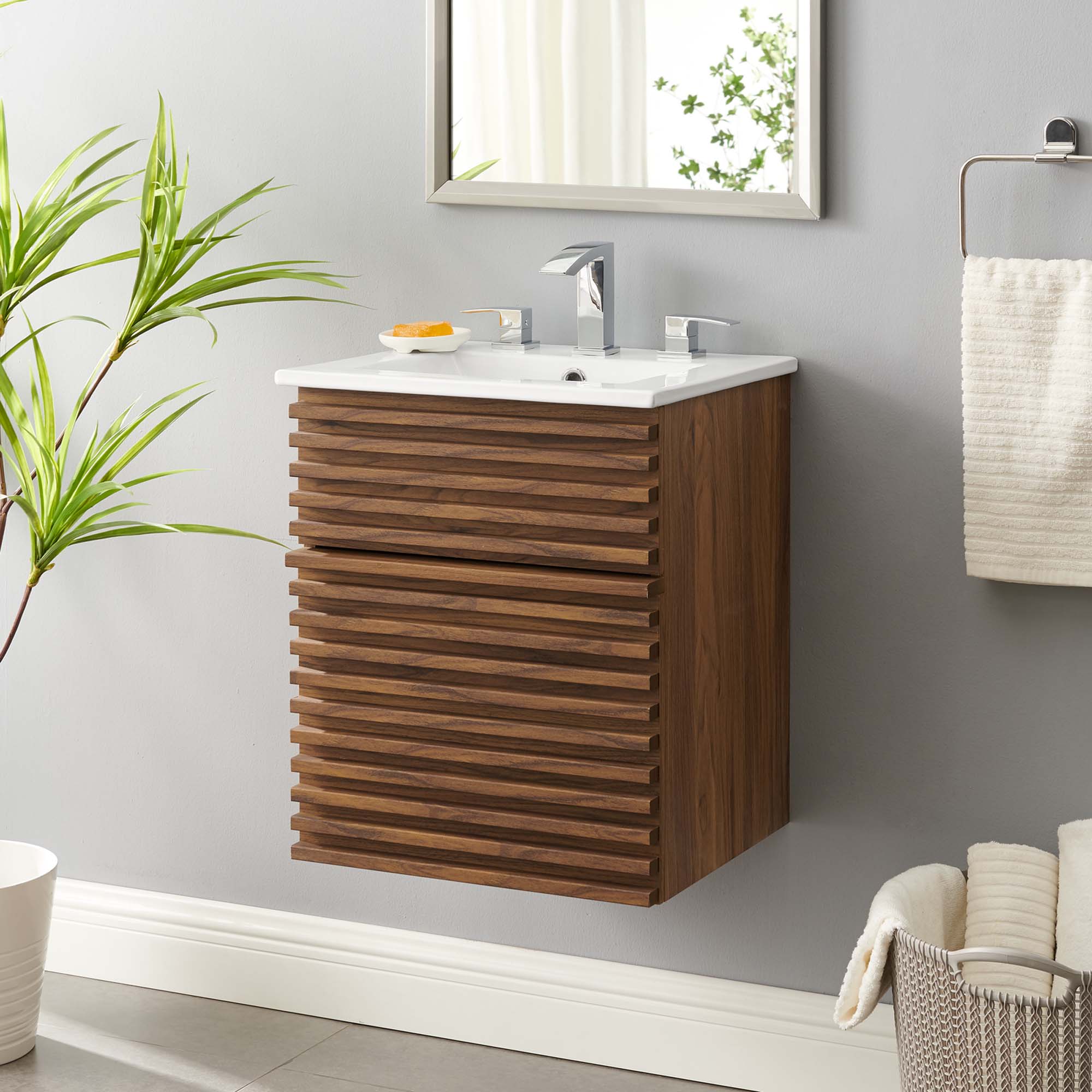 Render 18" Wall-Mount Bathroom Vanity, Walnut White