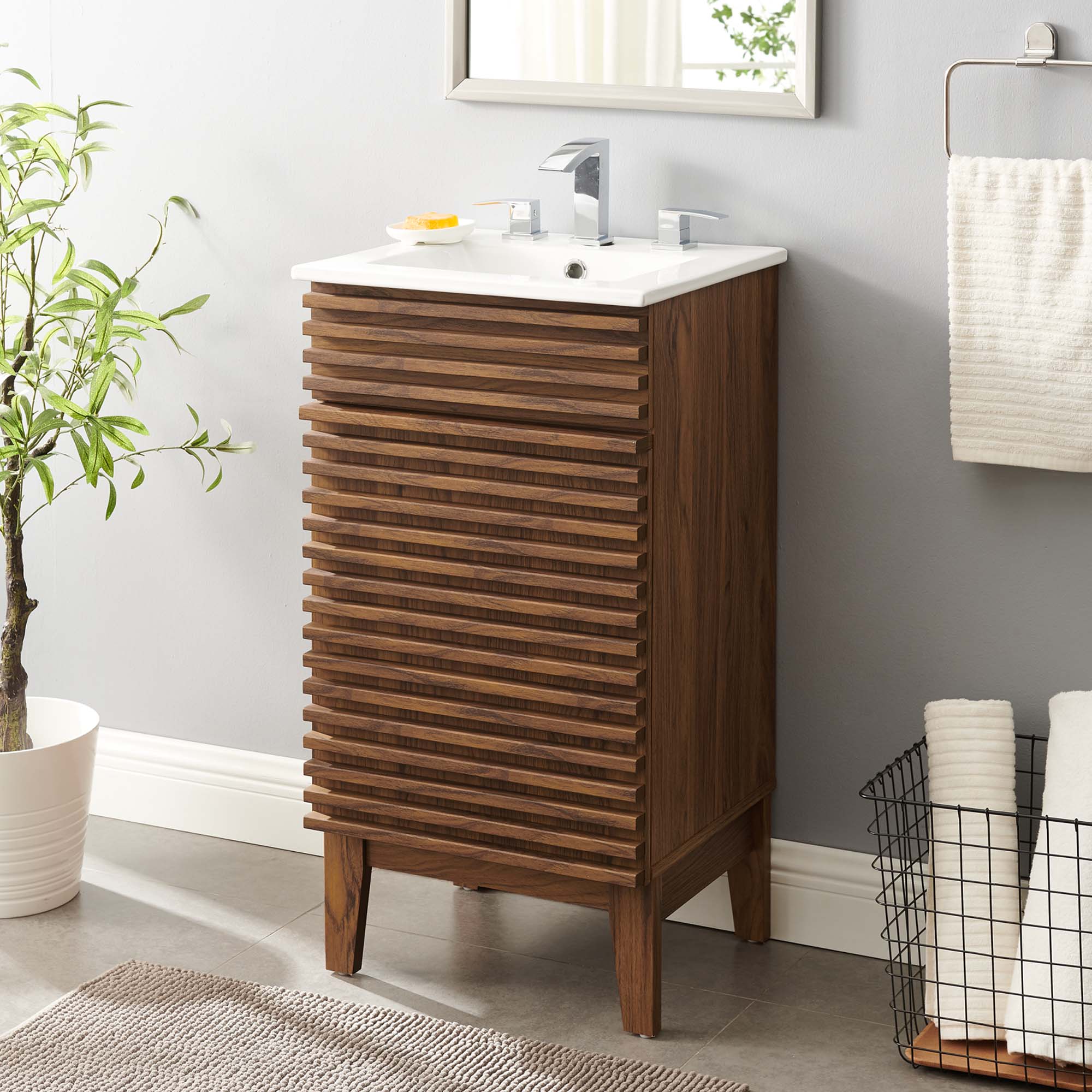 Render 18" Bathroom Vanity Cabinet, Walnut White