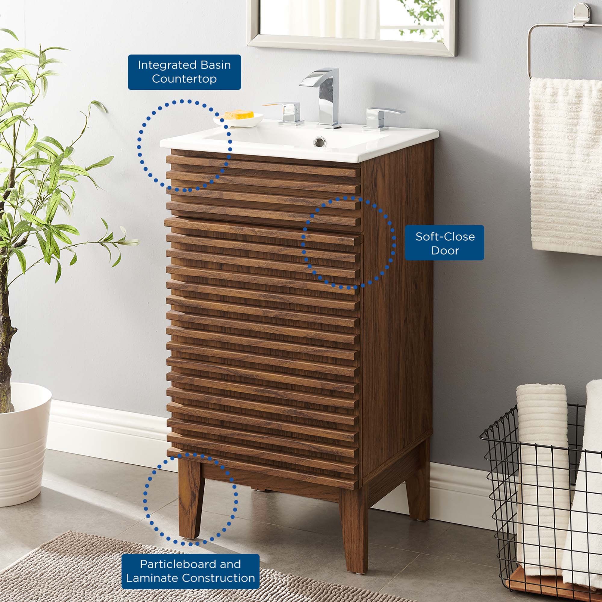 Render 18" Bathroom Vanity Cabinet, Walnut White