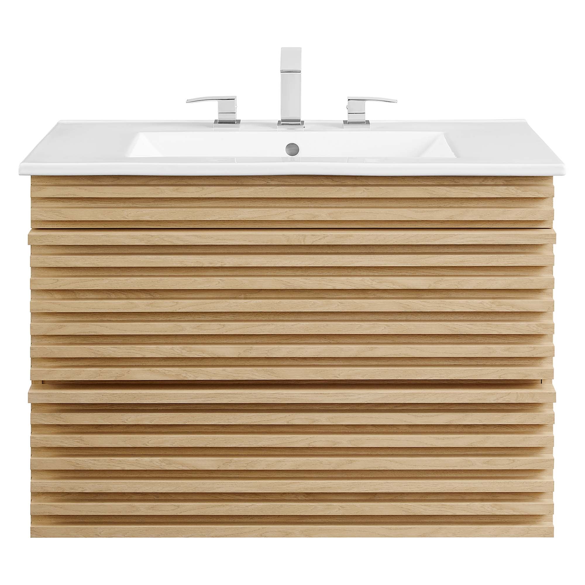 Render 30" Wall-Mount Bathroom Vanity, Oak White