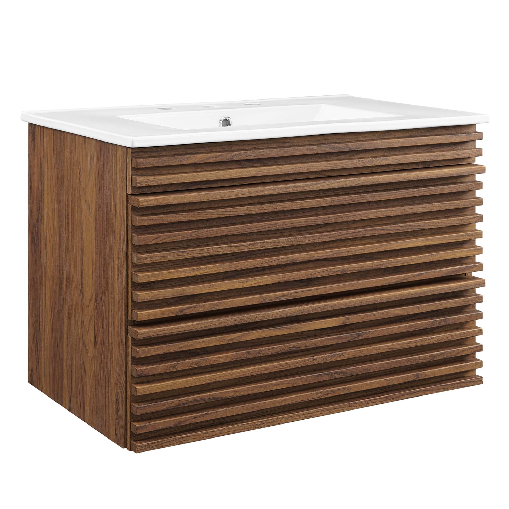 Render 30" Wall-Mount Bathroom Vanity, Walnut White
