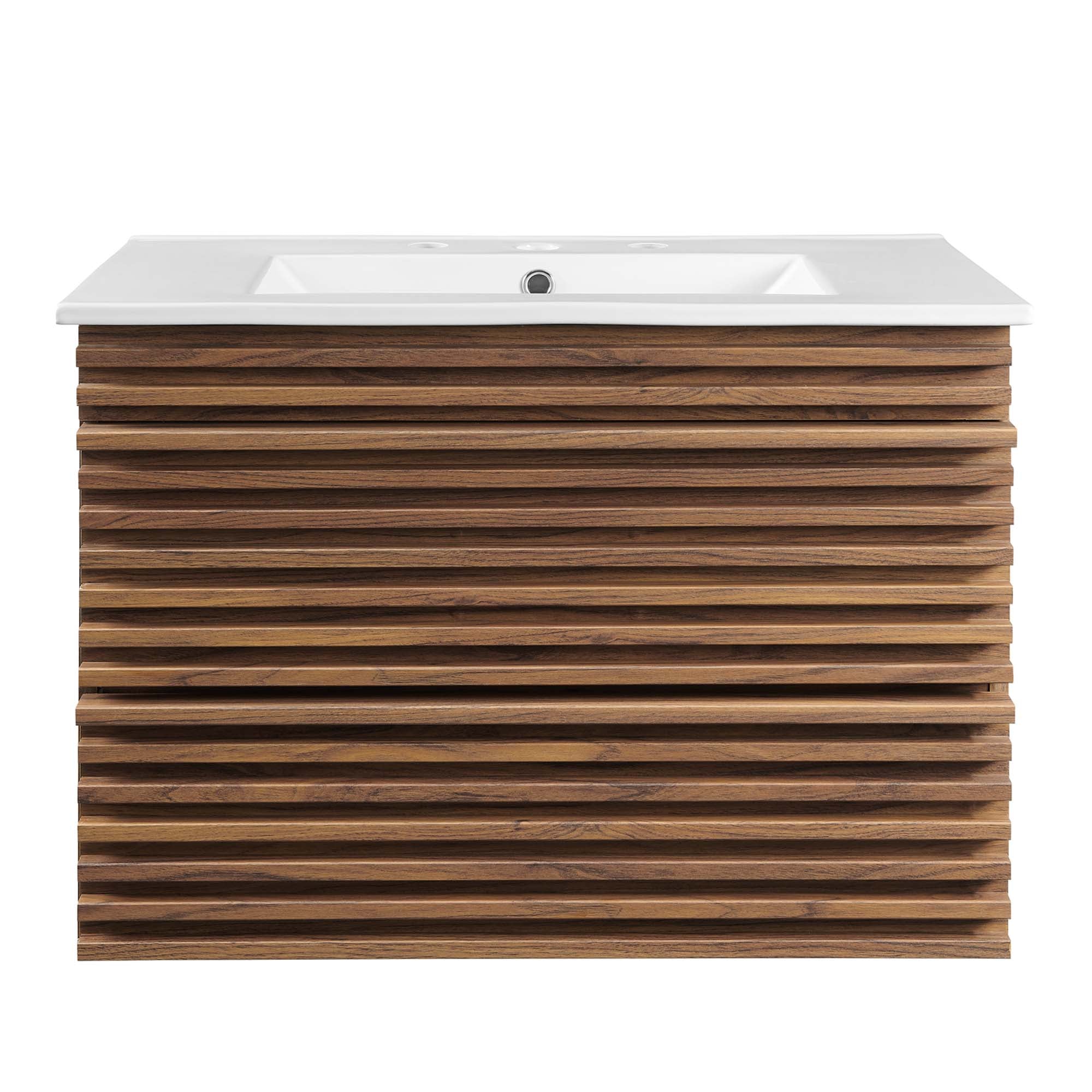 Render 30" Wall-Mount Bathroom Vanity, Walnut White