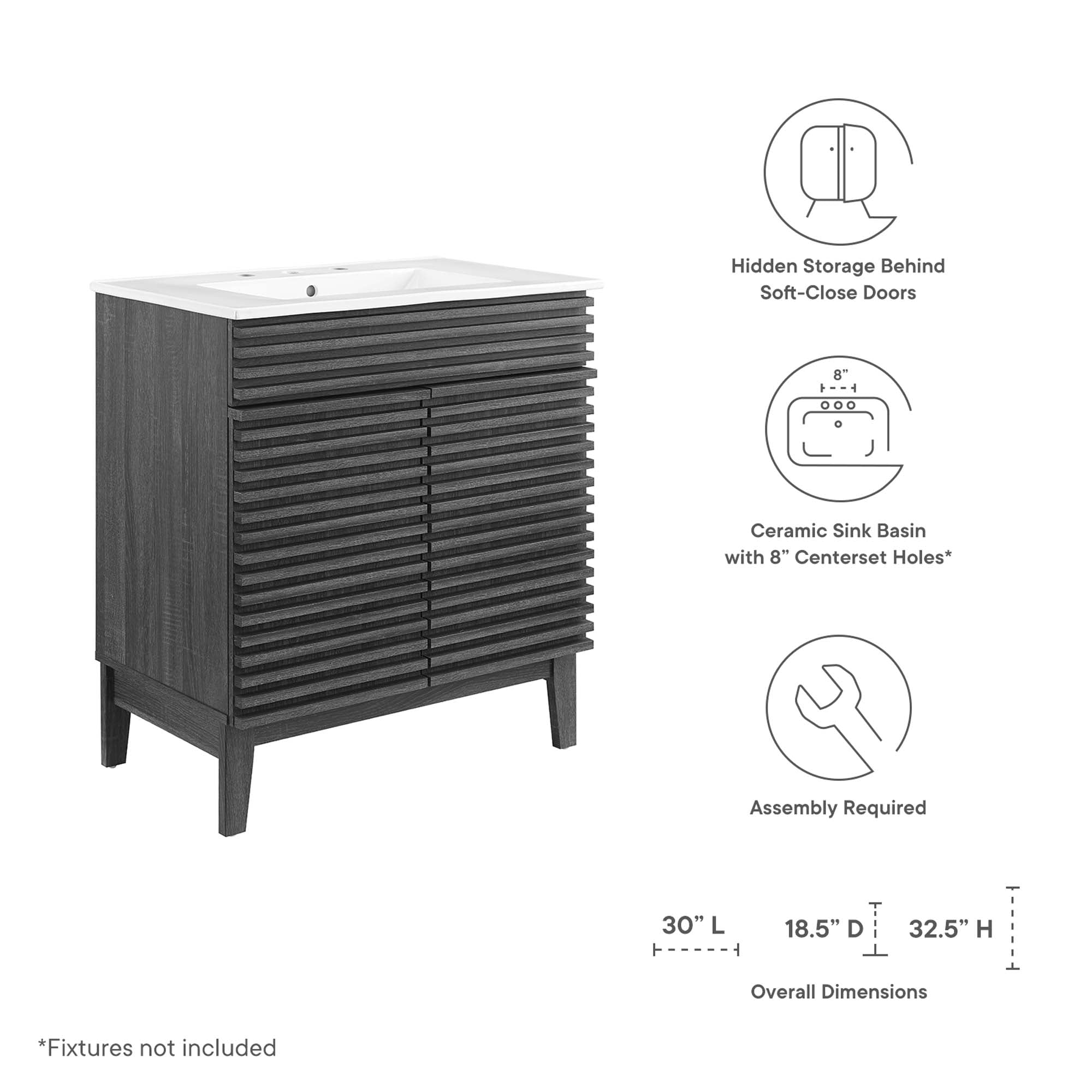 Render 30" Bathroom Vanity Cabinet, Charcaol White