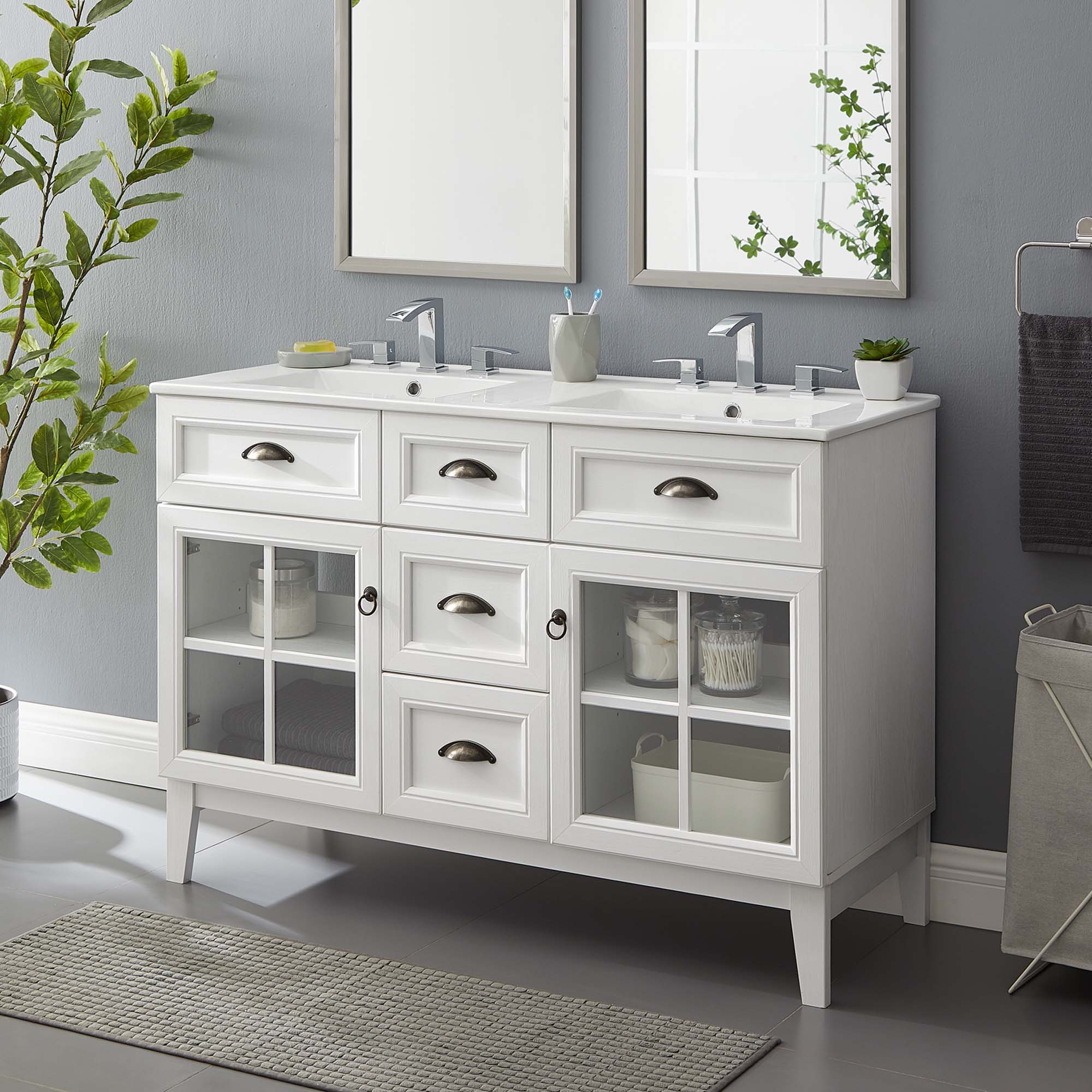 Isle 48" Double Bathroom Vanity Cabinet, White White