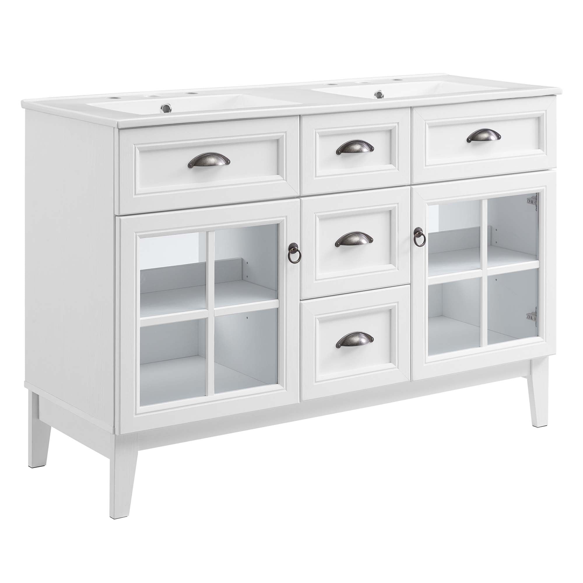 Isle 48" Double Bathroom Vanity Cabinet, White White