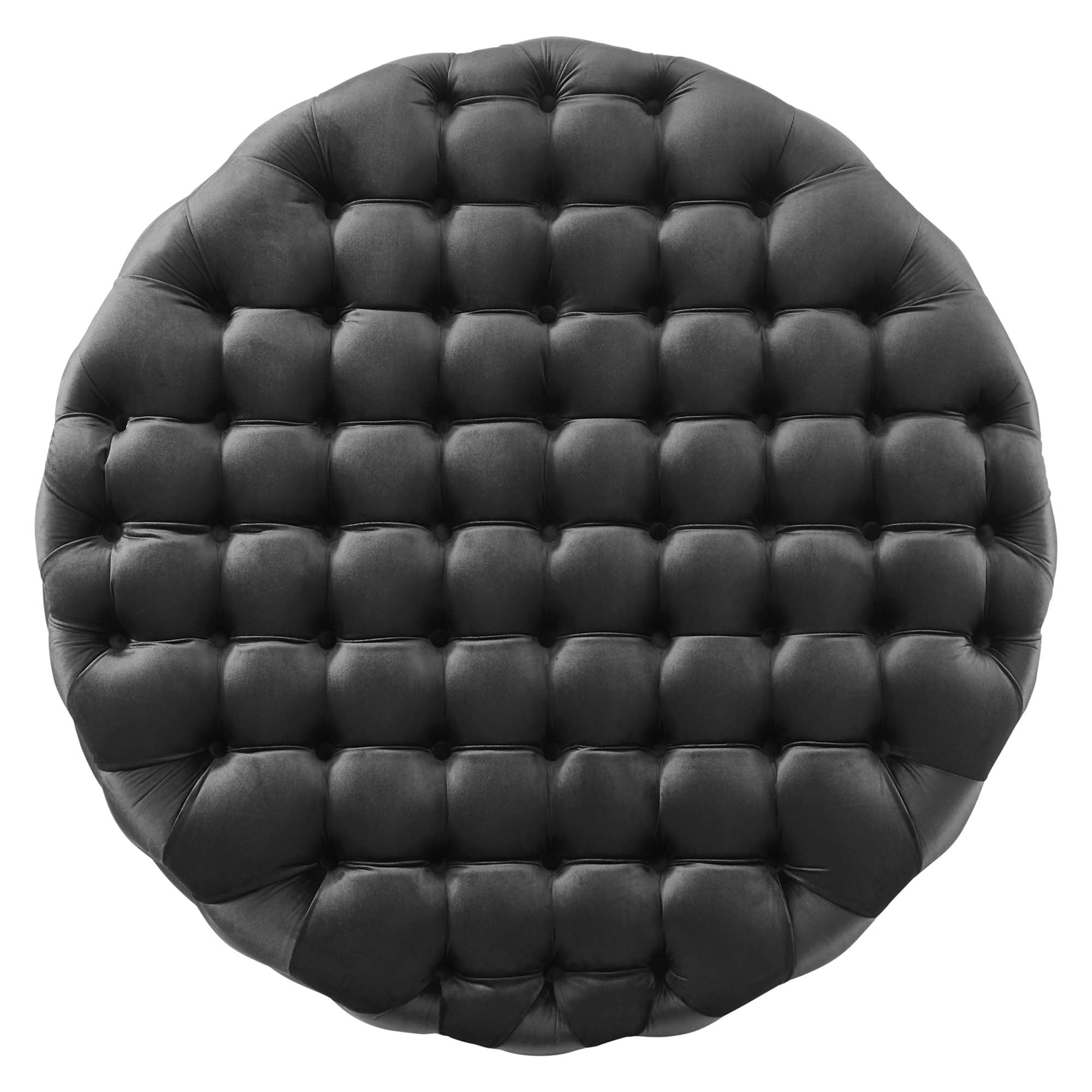 Amour Tufted Button Large Round Performance Velvet Ottoman, Black