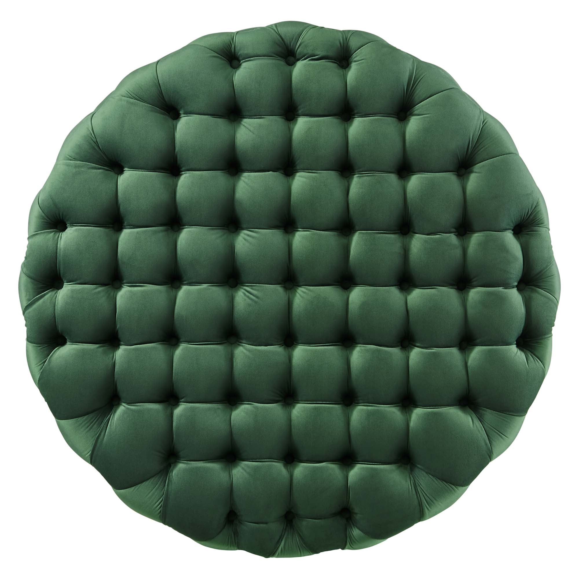 Amour Tufted Button Large Round Performance Velvet Ottoman, Emerald