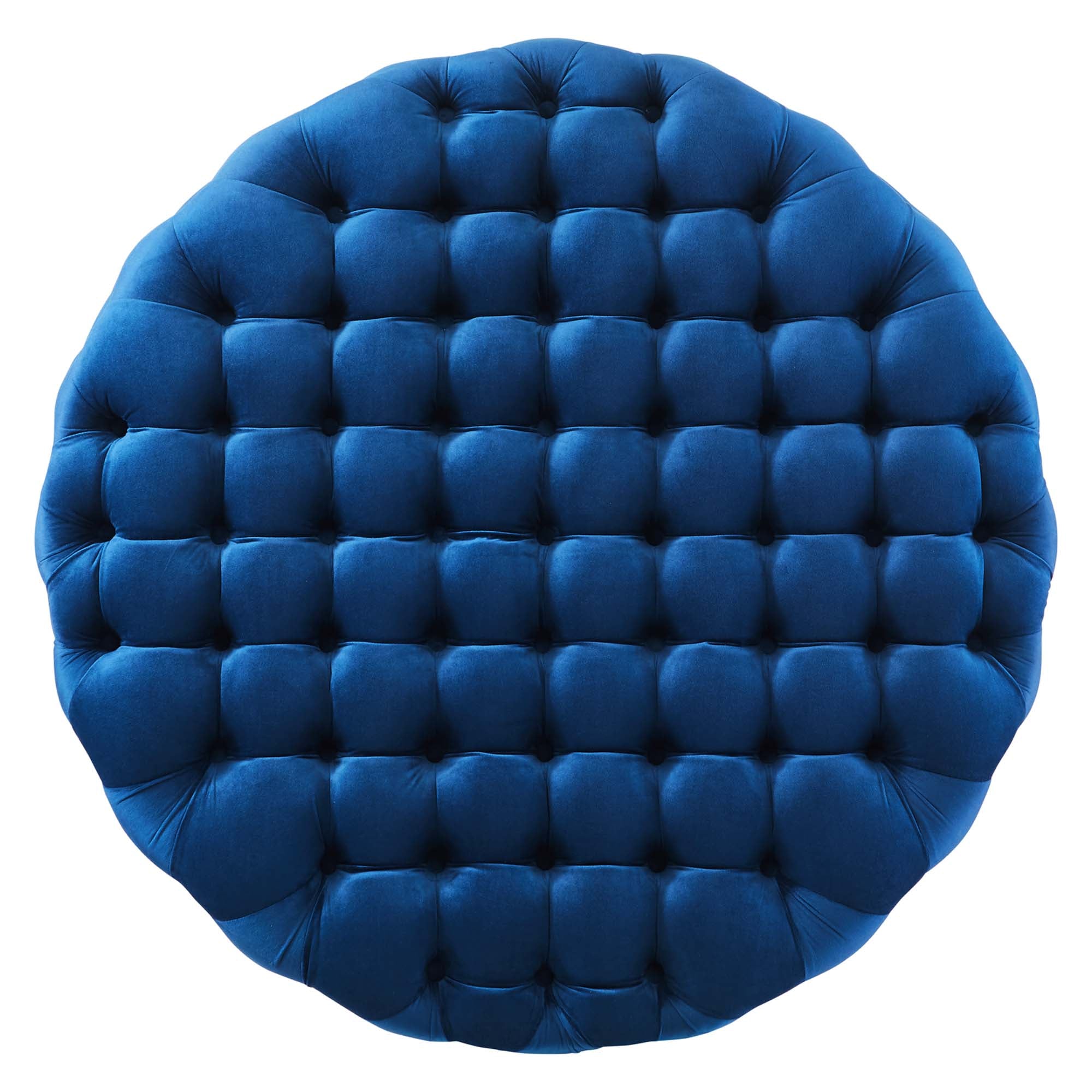Amour Tufted Button Large Round Performance Velvet Ottoman, Navy