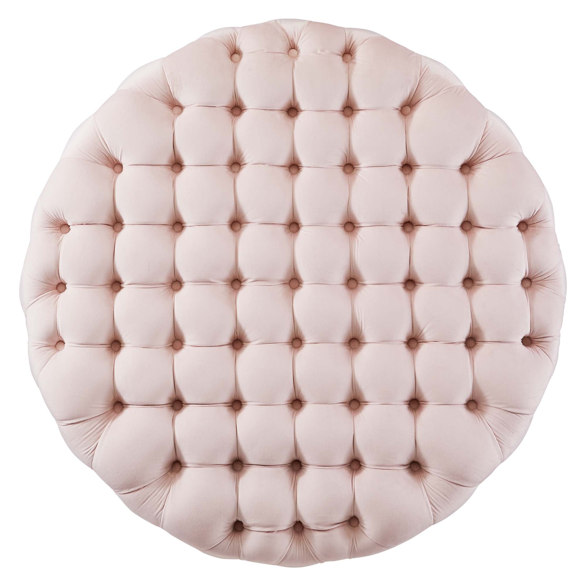 Amour Tufted Button Large Round Performance Velvet Ottoman, Pink