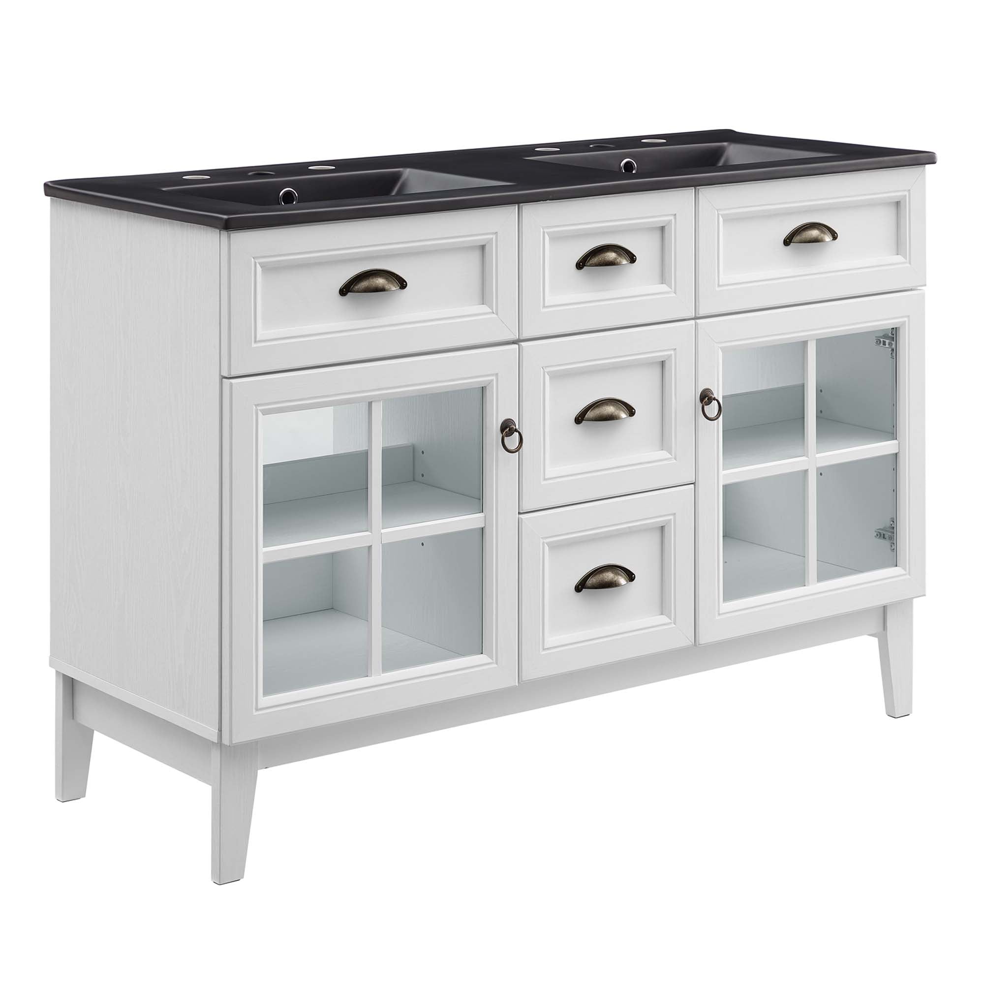 Isle 48" Double Bathroom Vanity Cabinet, White Black