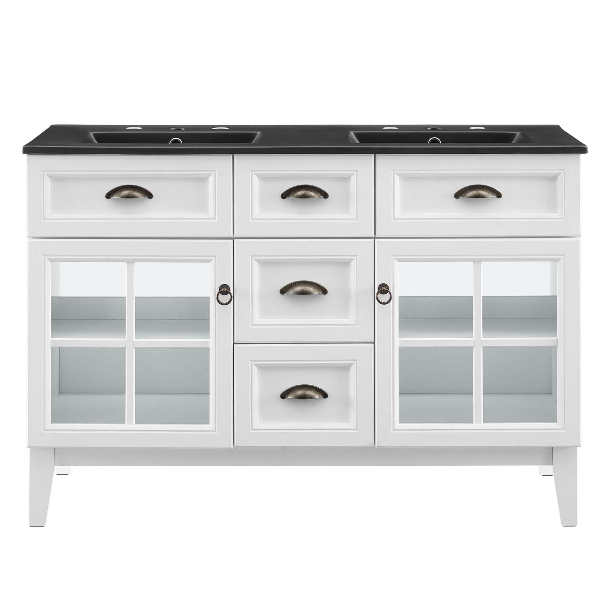 Isle 48" Double Bathroom Vanity Cabinet, White Black