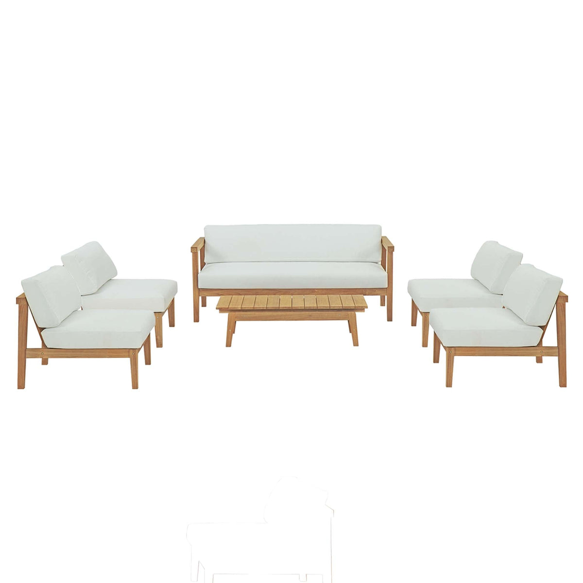 Bayport 6 Piece Outdoor Patio Teak Set, Natural White - Model EEI-5483