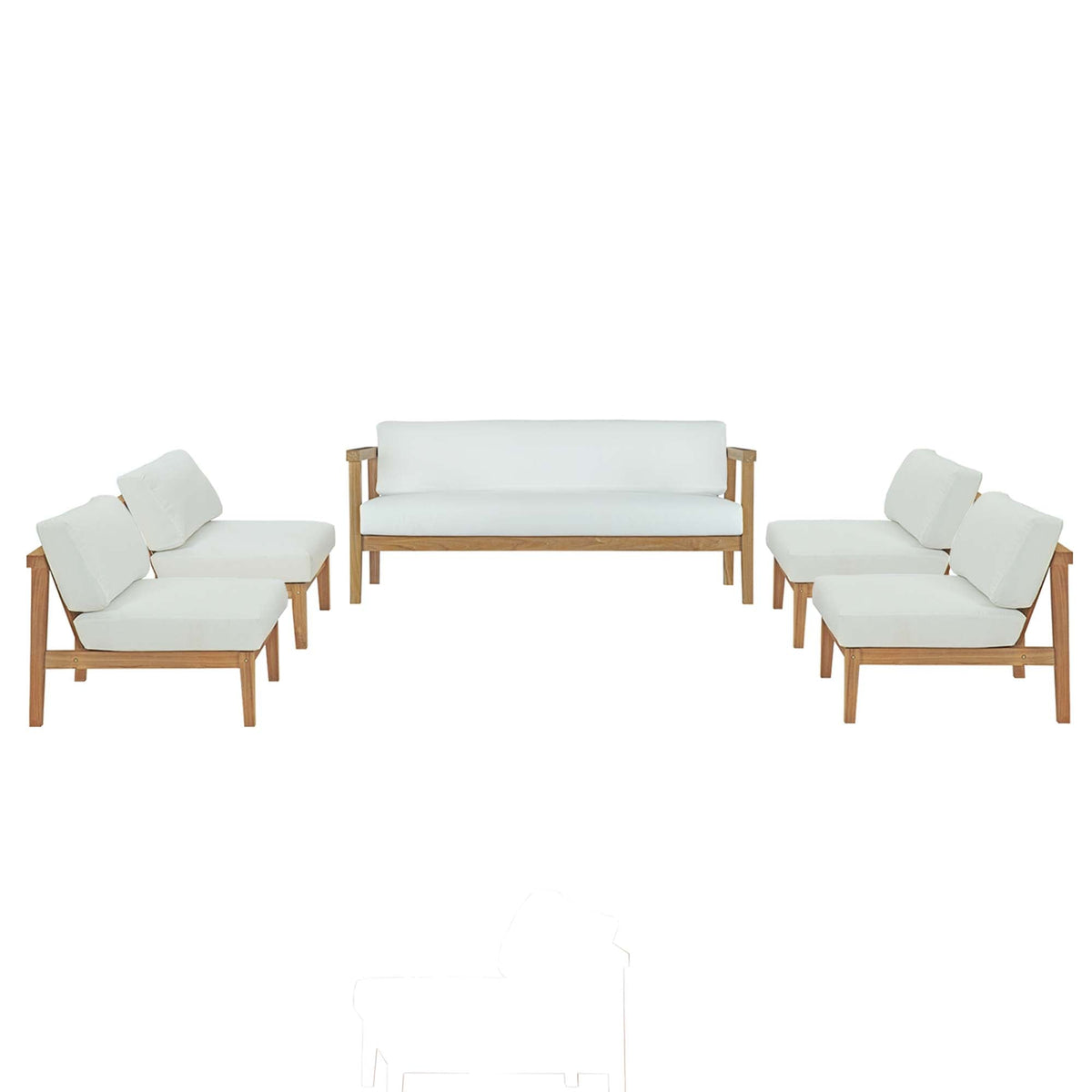Bayport 5 Piece Outdoor Patio Teak Set, Natural White - Model EEI-5484