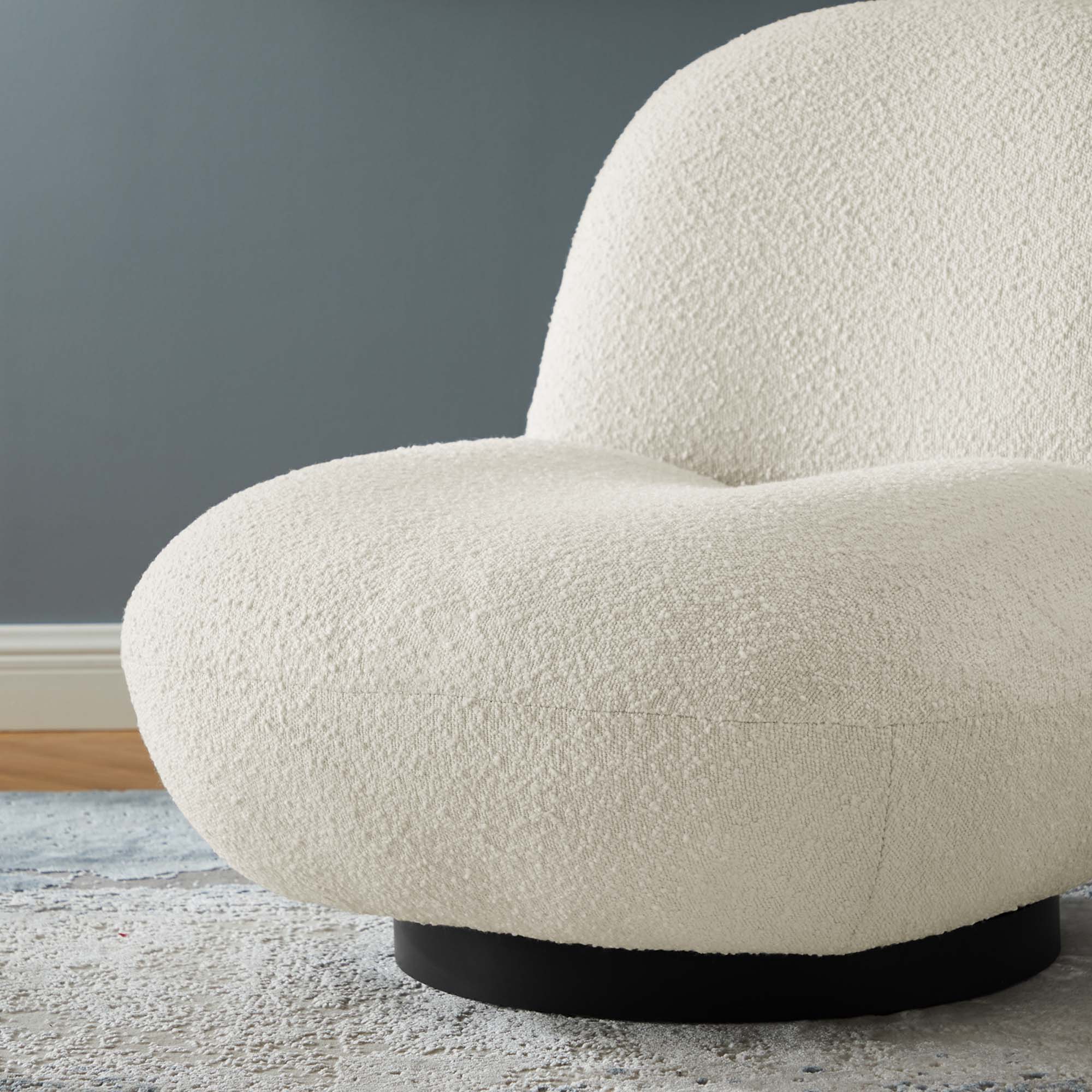 Kindred Boucle Upholstered Upholstered Fabric Swivel Chair, Black Ivory