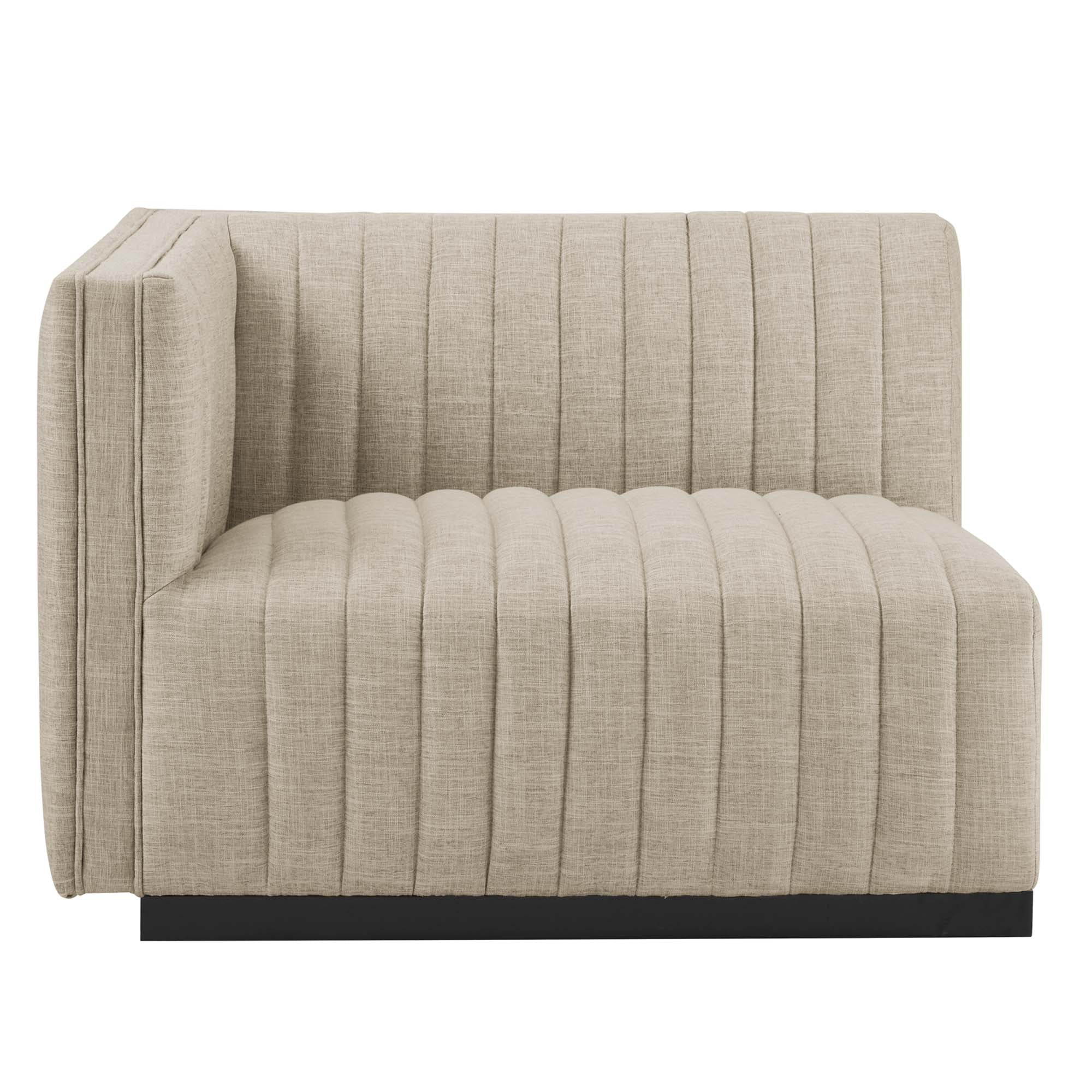 Conjure Channel Tufted Upholstered Fabric Left-Arm Chair, Black Beige