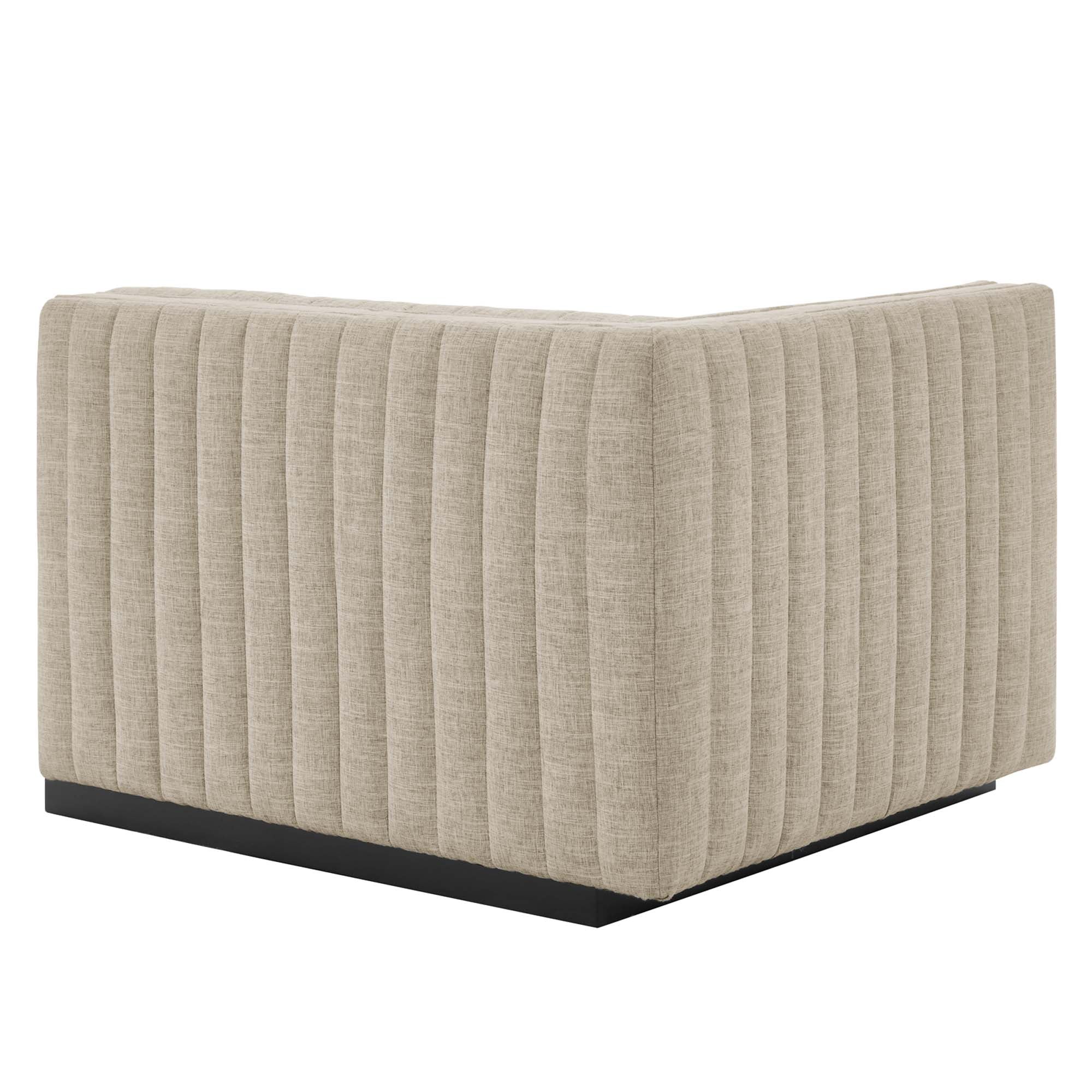 Conjure Channel Tufted Upholstered Fabric Left-Arm Chair, Black Beige