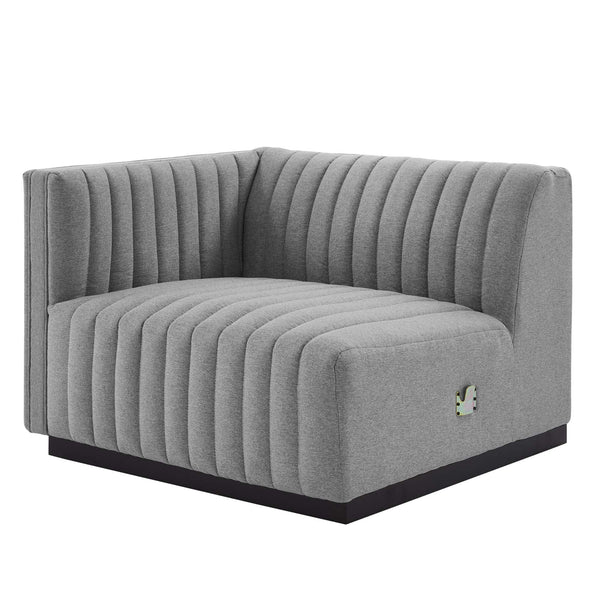Conjure Channel Tufted Upholstered Fabric Left-Arm Chair, Black Light Gray