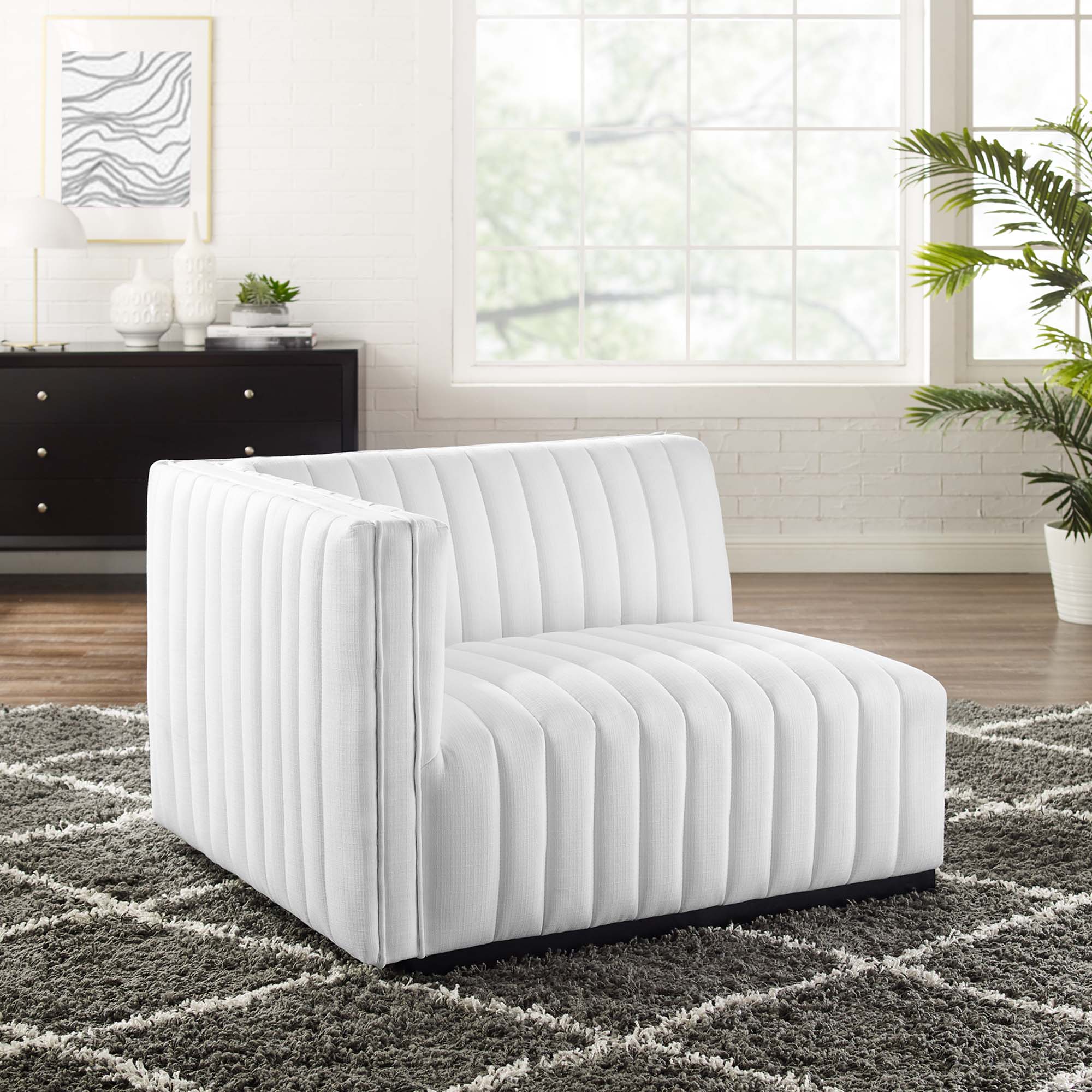 Conjure Channel Tufted Upholstered Fabric Left-Arm Chair, Black White