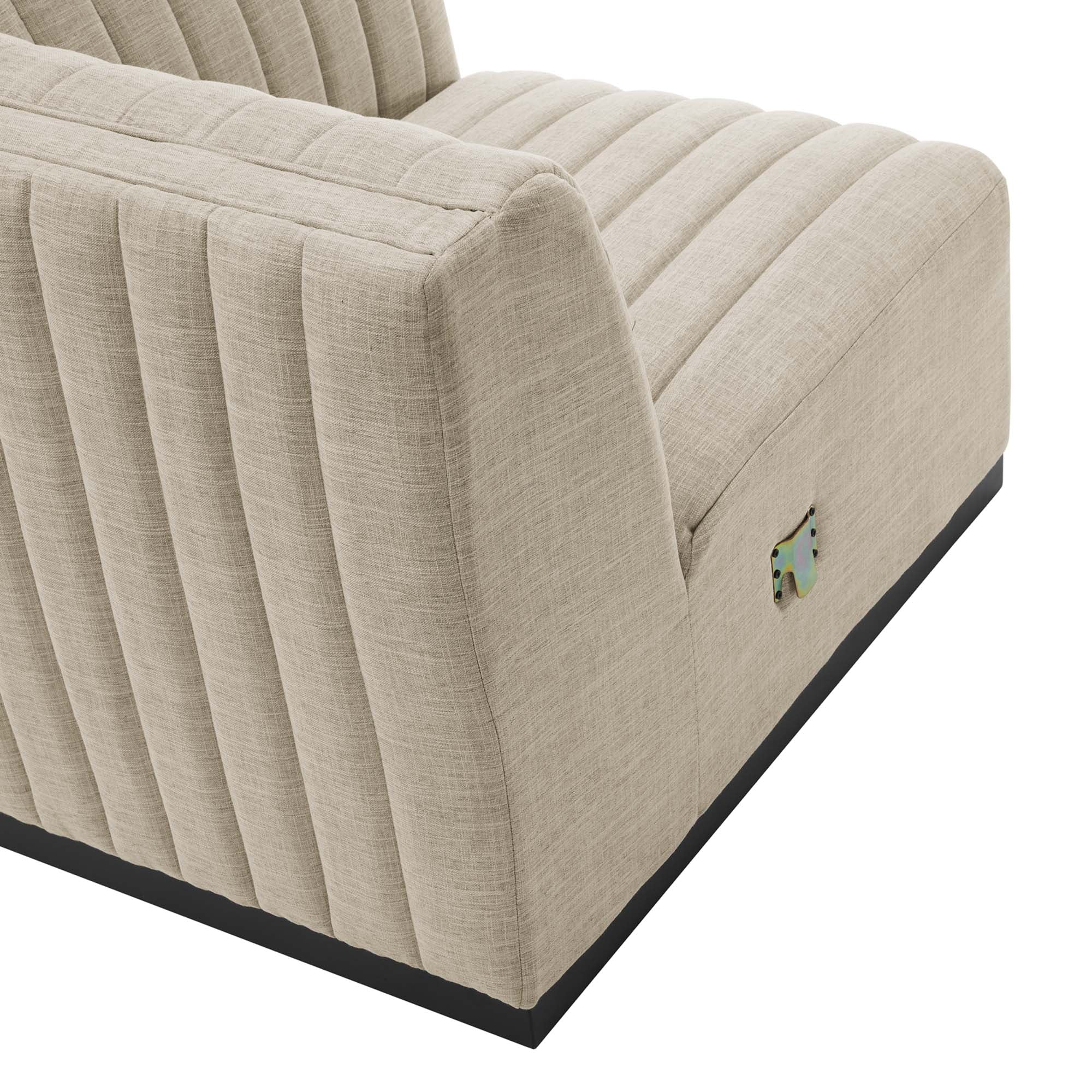 Conjure Channel Tufted Upholstered Fabric Right-Arm Chair, BlackBeige