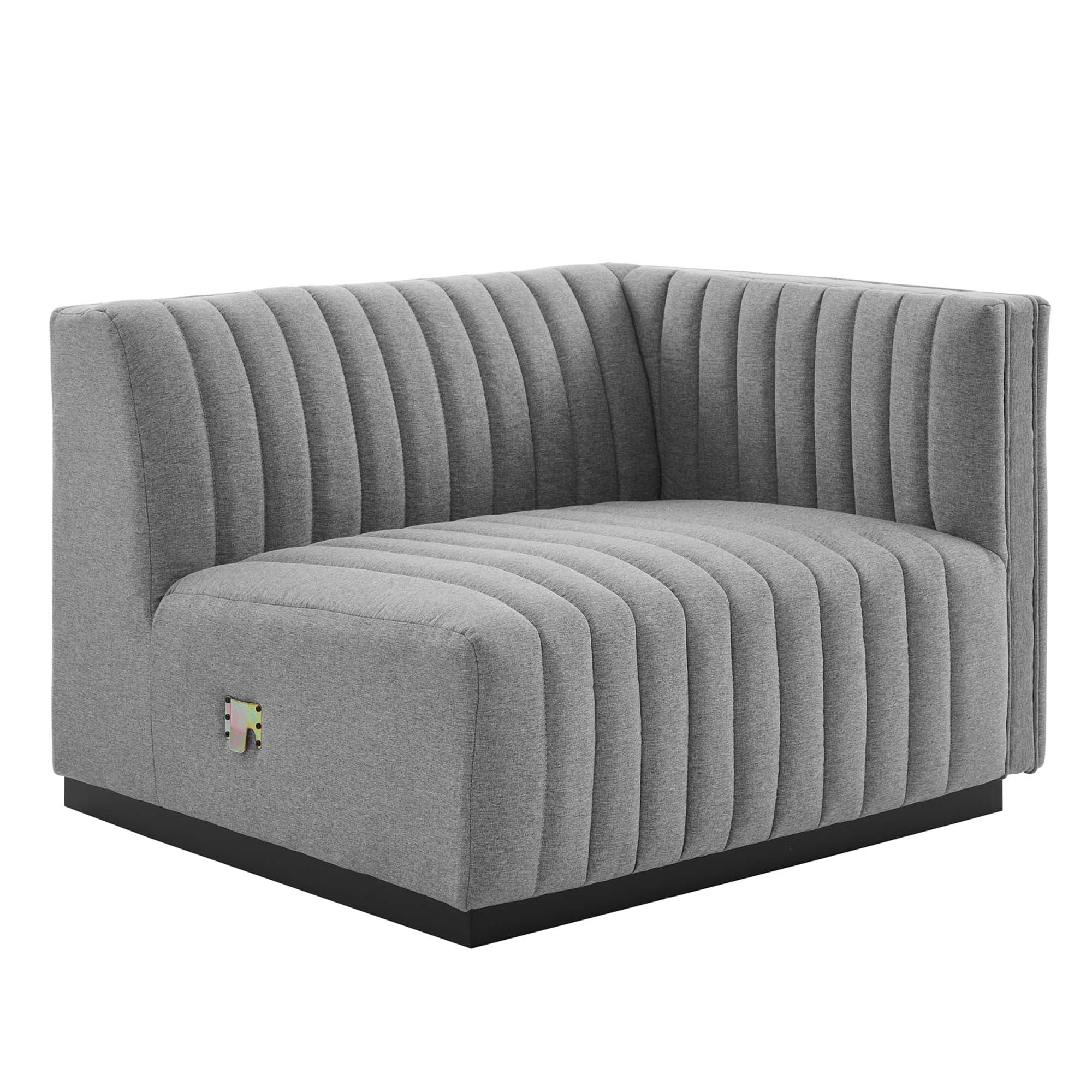 Conjure Channel Tufted Upholstered Fabric Right-Arm Chair, Black Light Gray