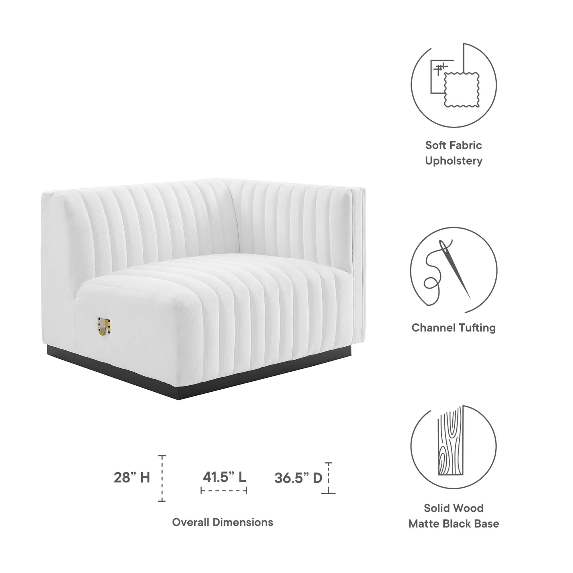Conjure Channel Tufted Upholstered Fabric Right-Arm Chair, Black White