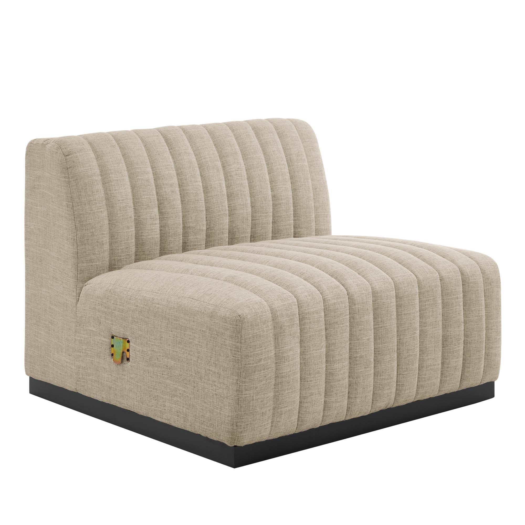 Conjure Channel Tufted Upholstered Fabric Armless Chair, Black Beige