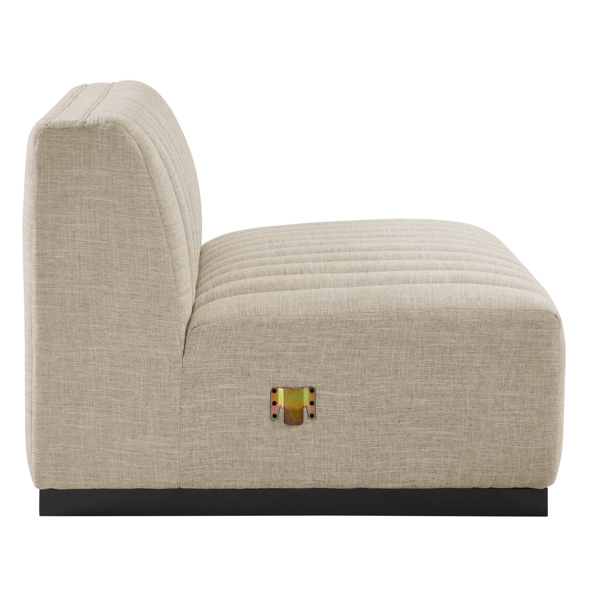 Conjure Channel Tufted Upholstered Fabric Armless Chair, Black Beige