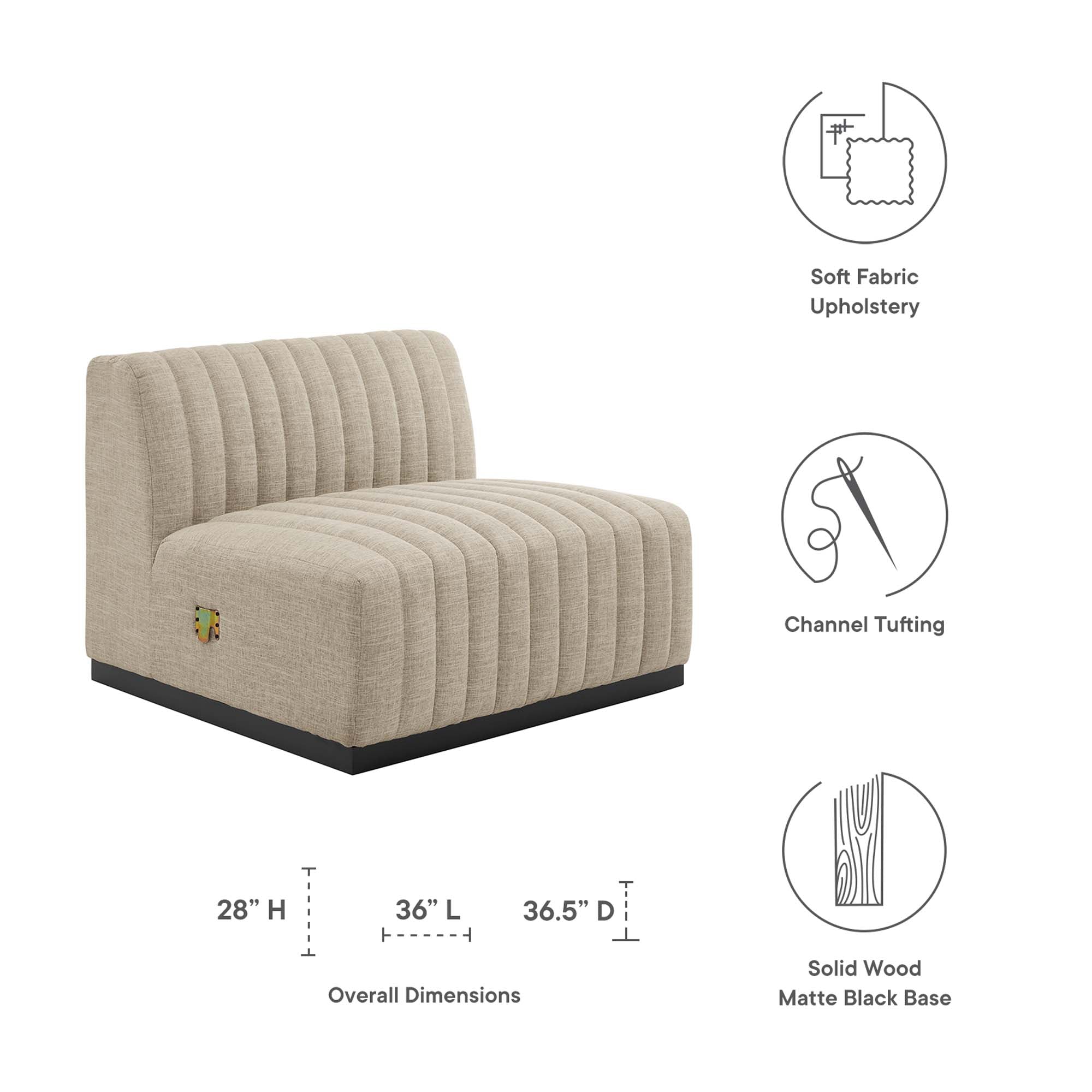 Conjure Channel Tufted Upholstered Fabric Armless Chair, Black Beige