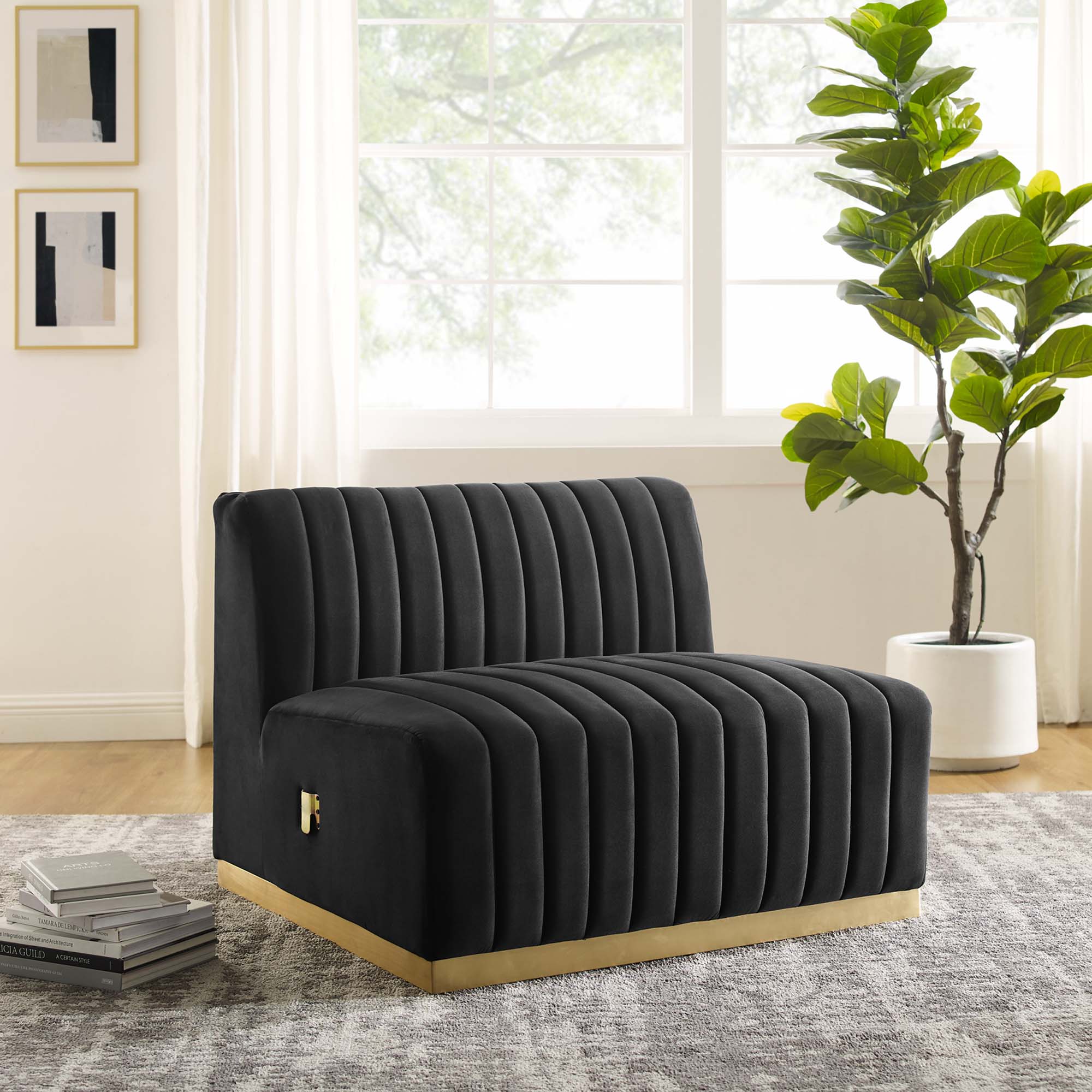 Conjure Channel Tufted Performance Velvet Armless Chair, Gold Black