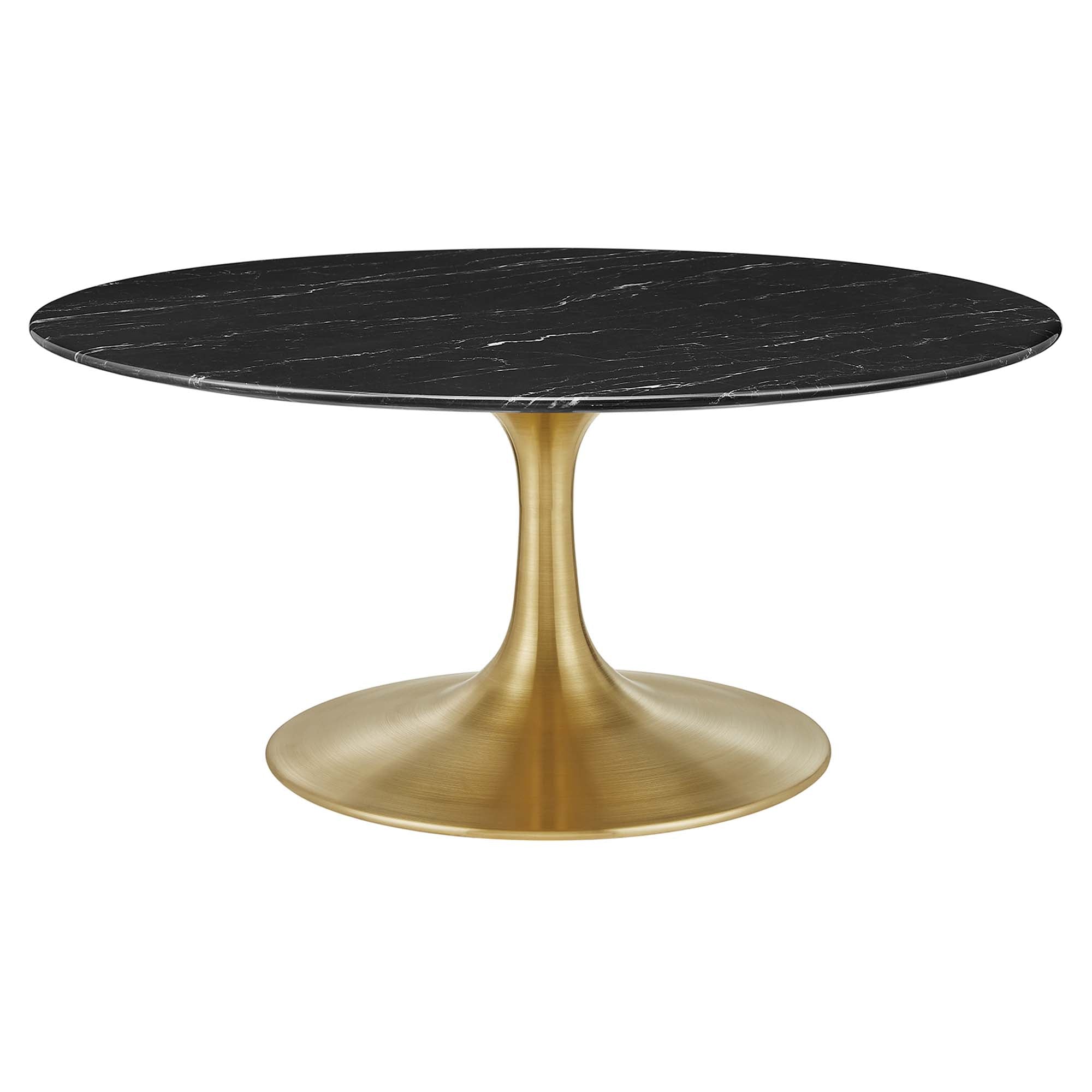 Lippa 36" Round Faux Marble Coffee Table, Gold Black