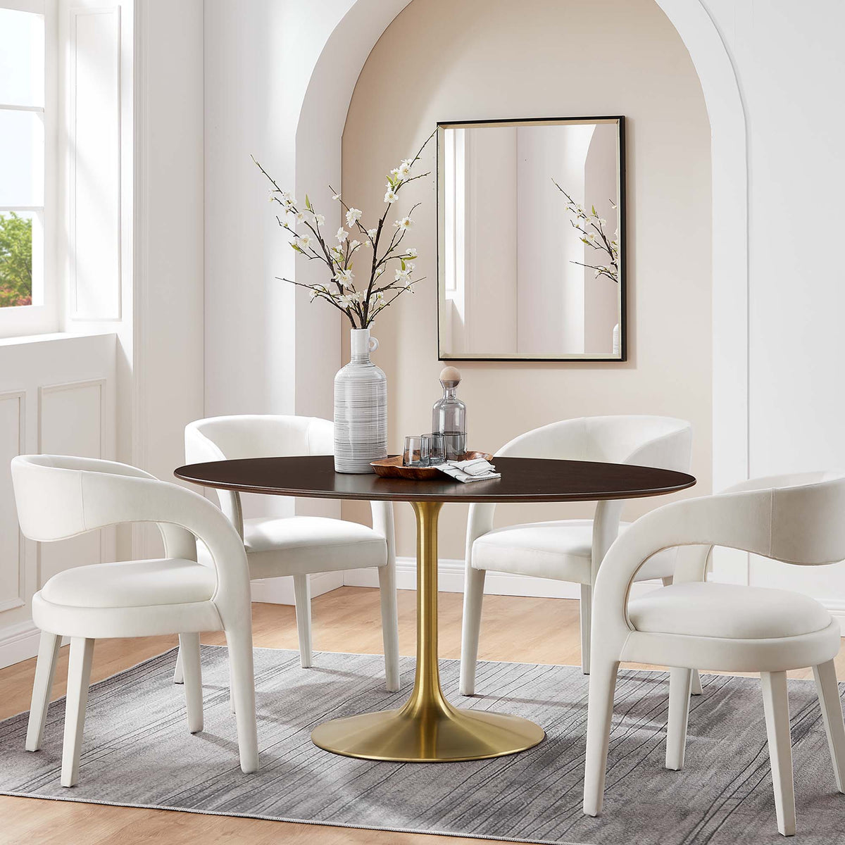 Lippa 60" Oval Wood Dining Table, Gold Cherry Walnut