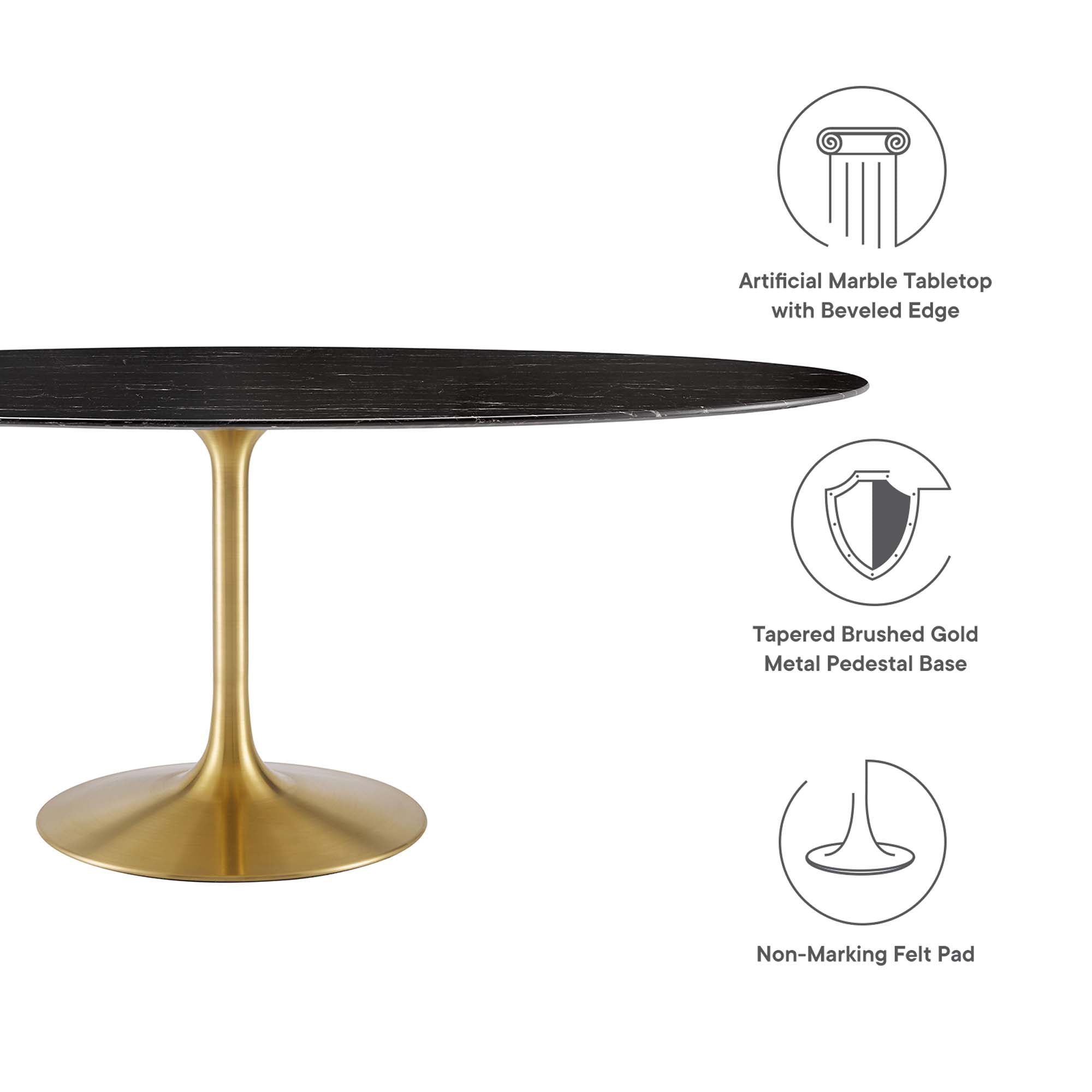 Lippa 78" Oval Faux Marble Dining Table, Gold Black