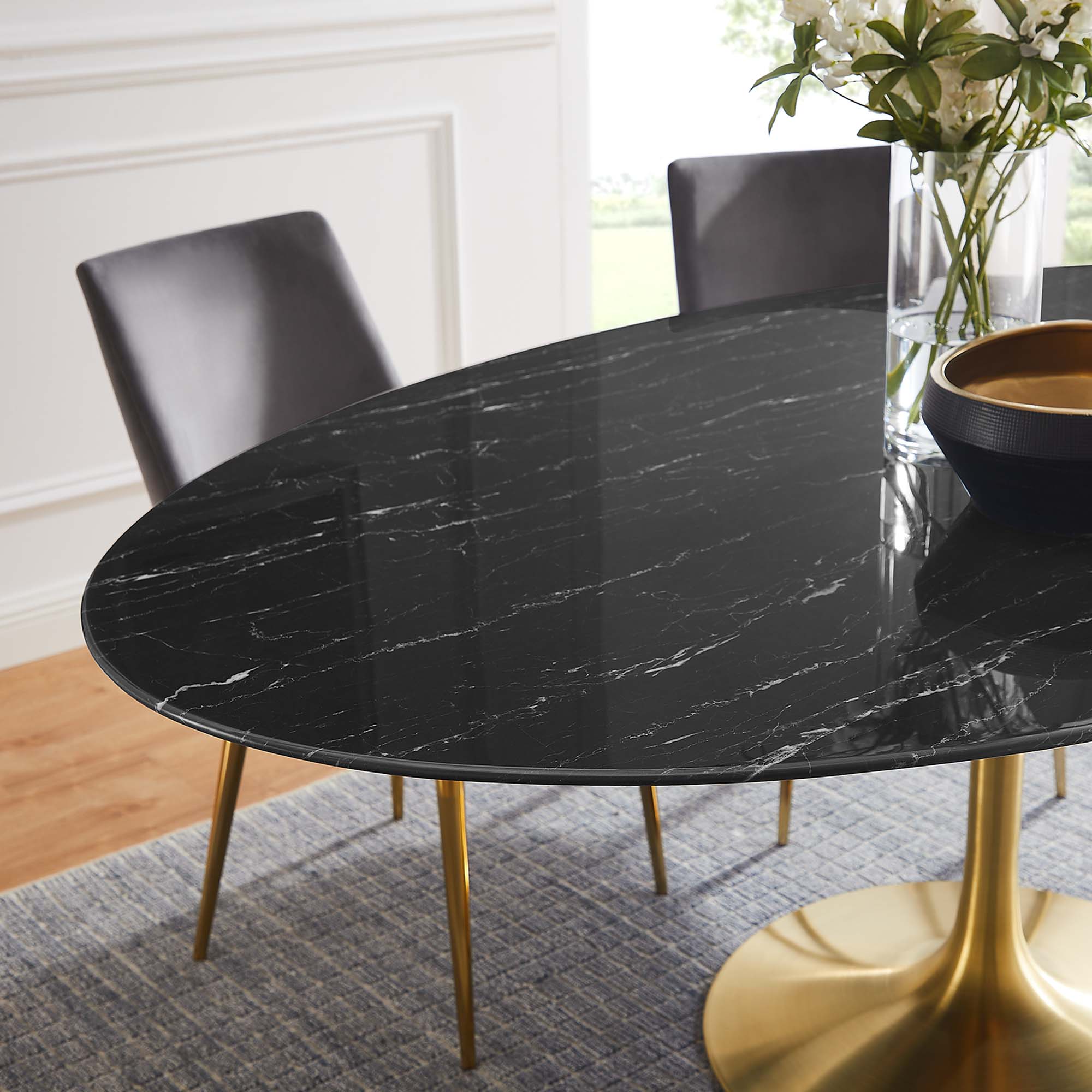 Lippa 78" Oval Faux Marble Dining Table, Gold Black