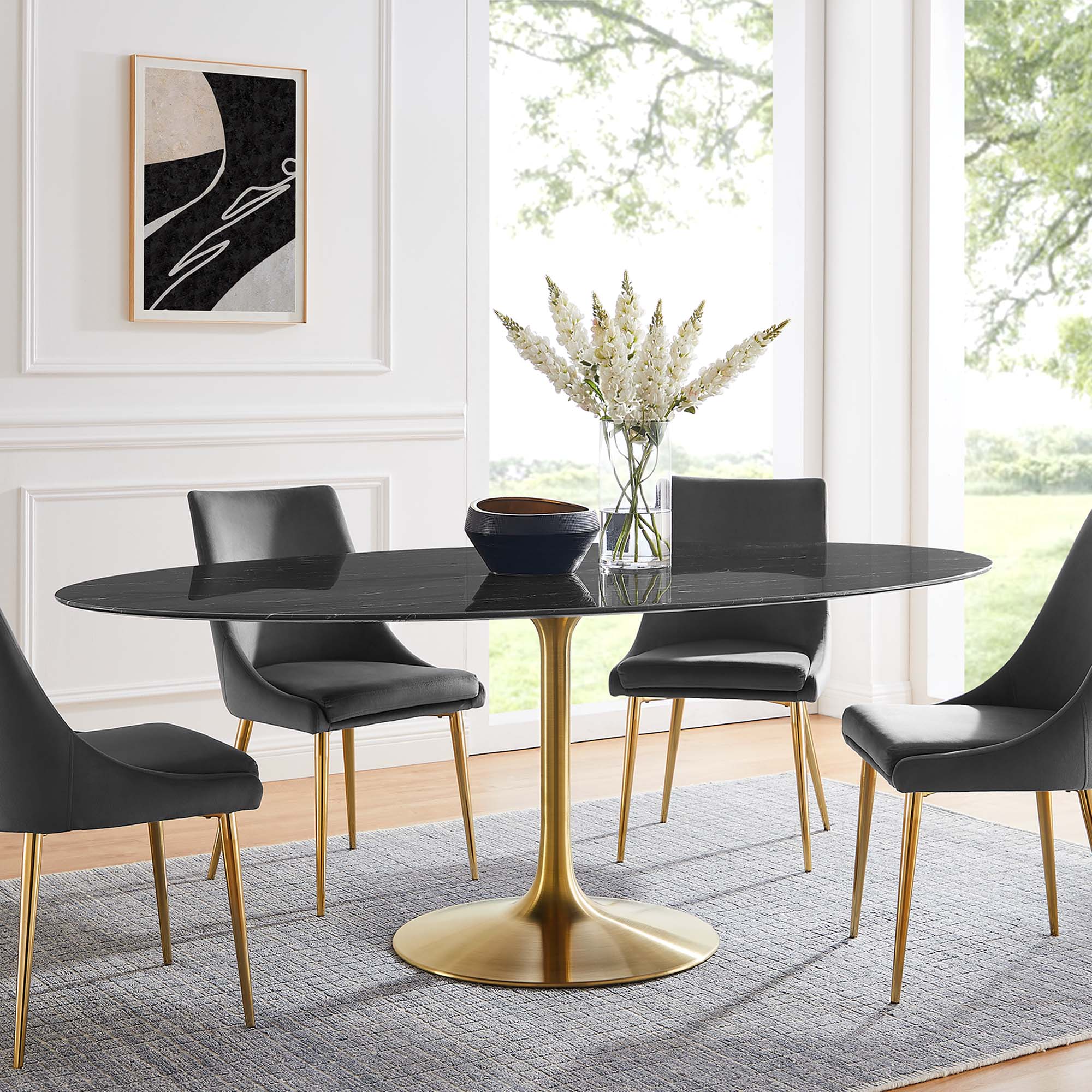 Lippa 78" Oval Faux Marble Dining Table, Gold Black