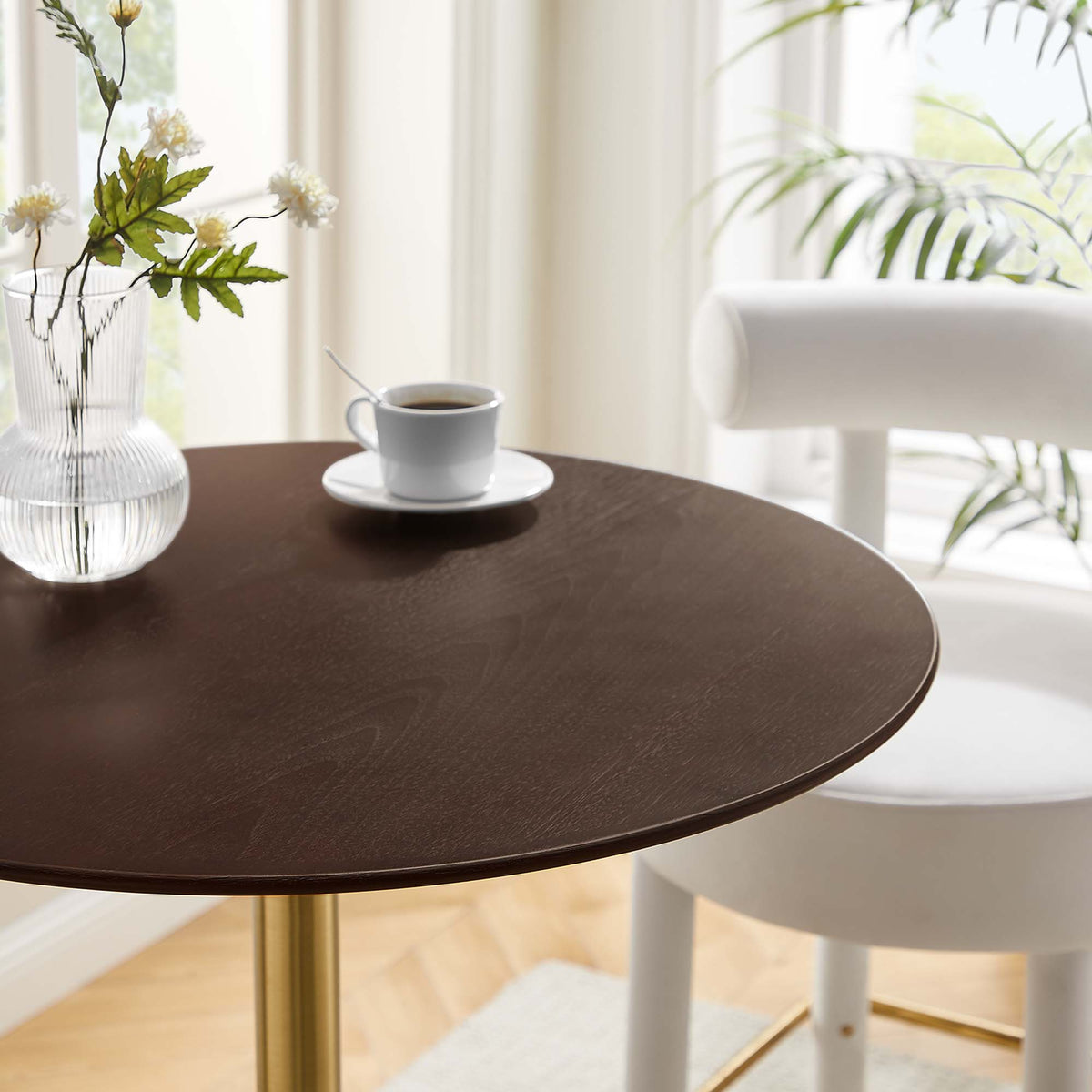 Lippa 28" Round Cherry Walnut Wood Bar Table, Gold Cherry Walnut