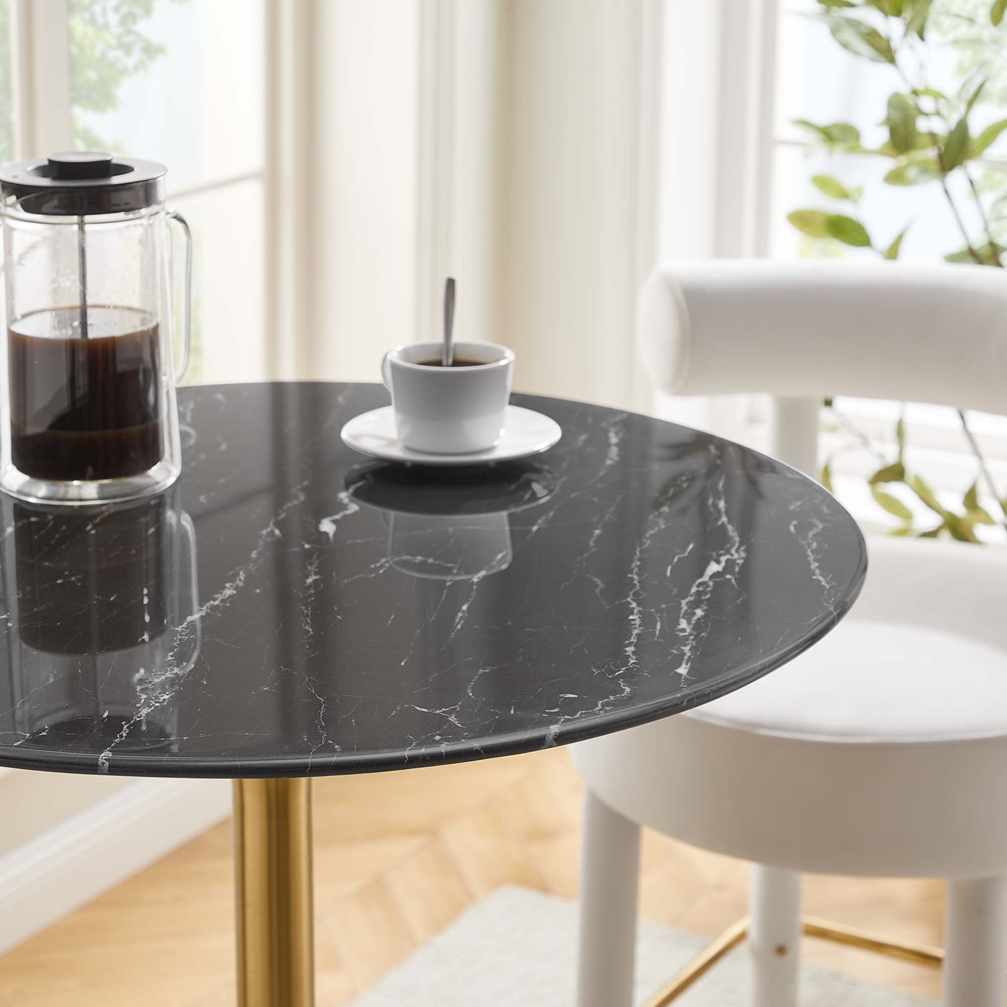 Lippa 28" Round Faux Marble Bar Table, Gold Black