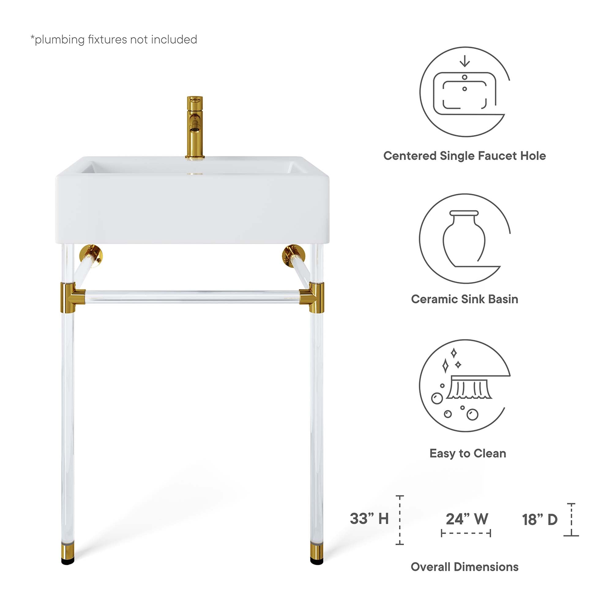 Redeem 24" Acrylic Wall-Mount Bathroom Vanity, Clear White
