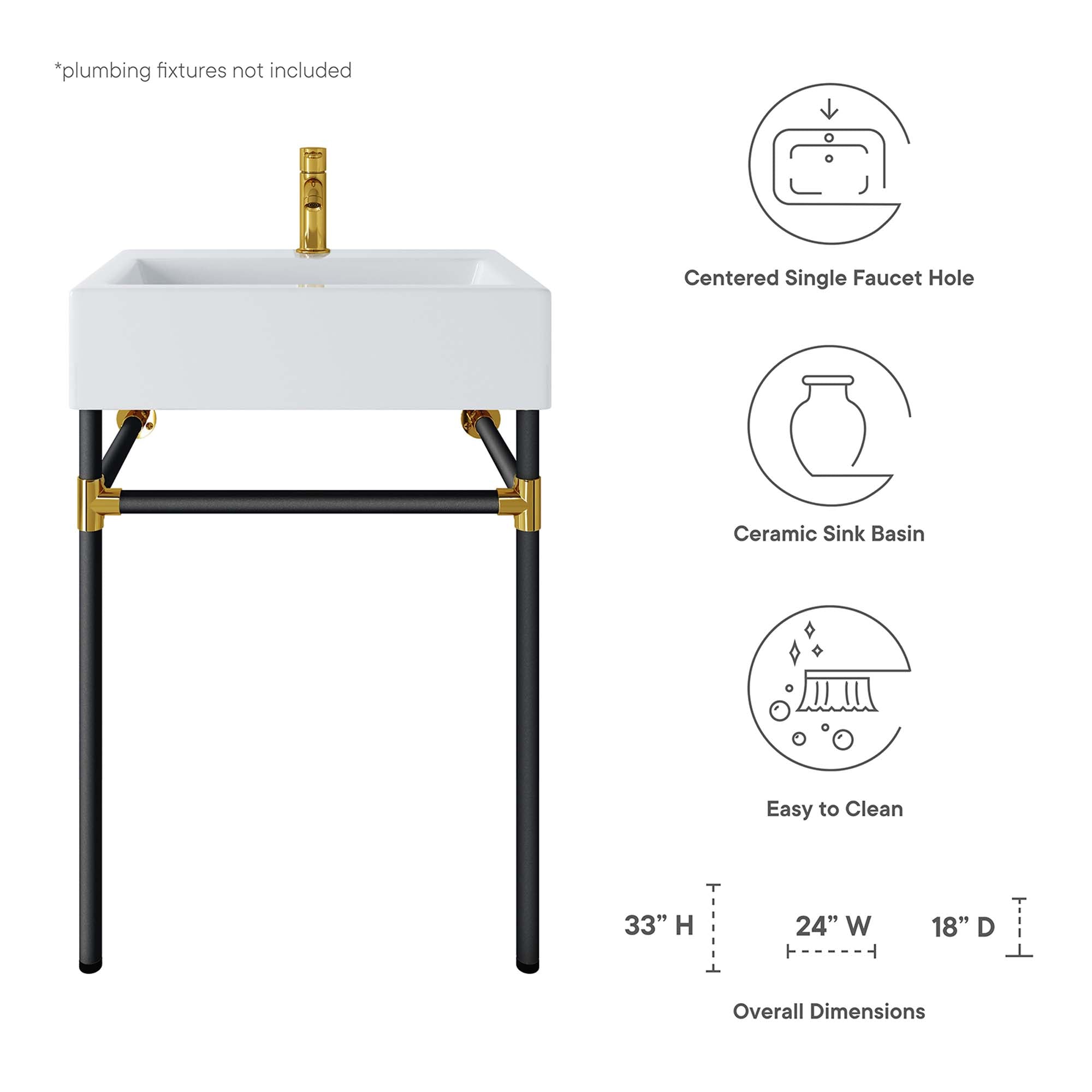 Redeem 24" Wall-Mount Black Stainless Steel Bathroom Vanity, Black White
