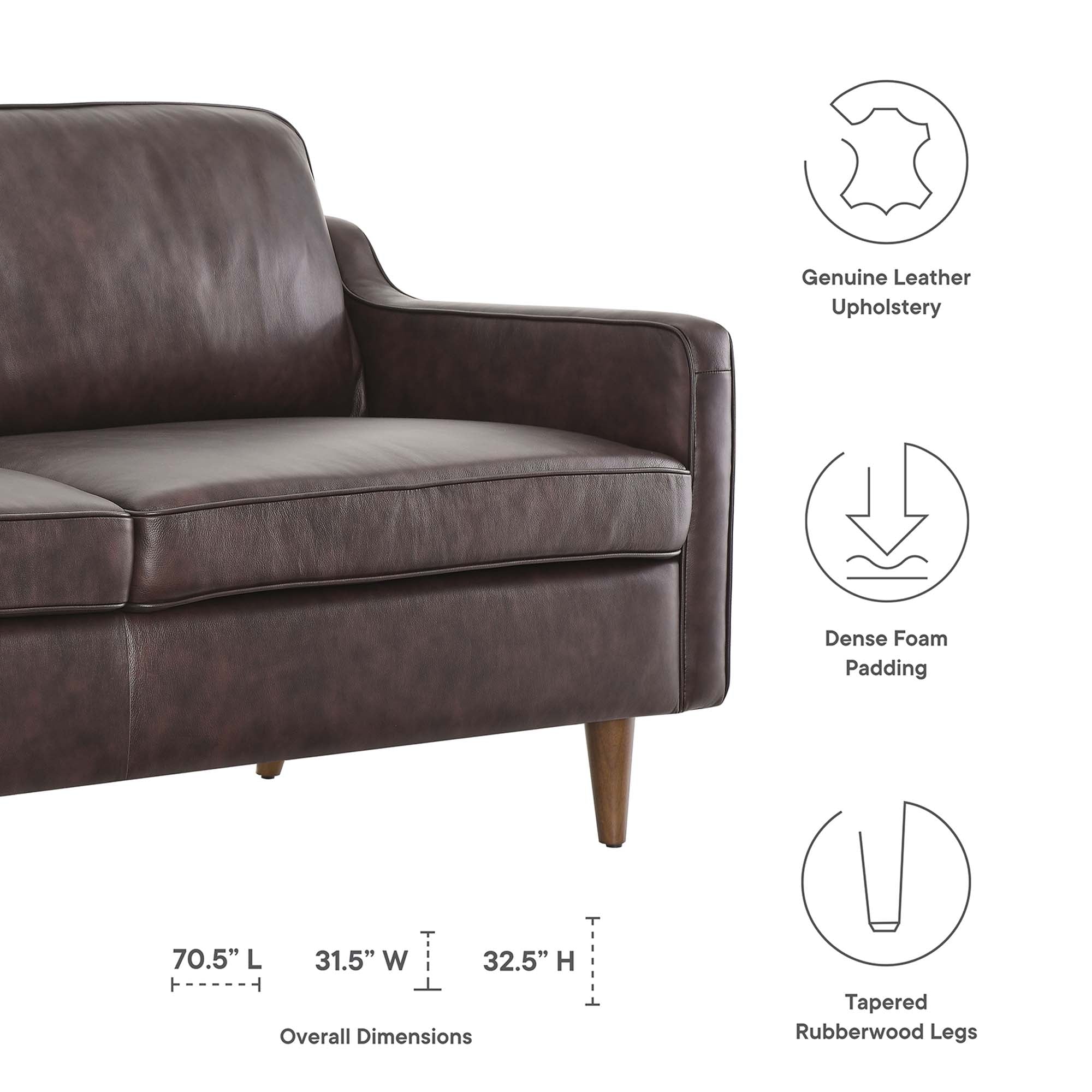 Impart Genuine Leather Sofa, Brown