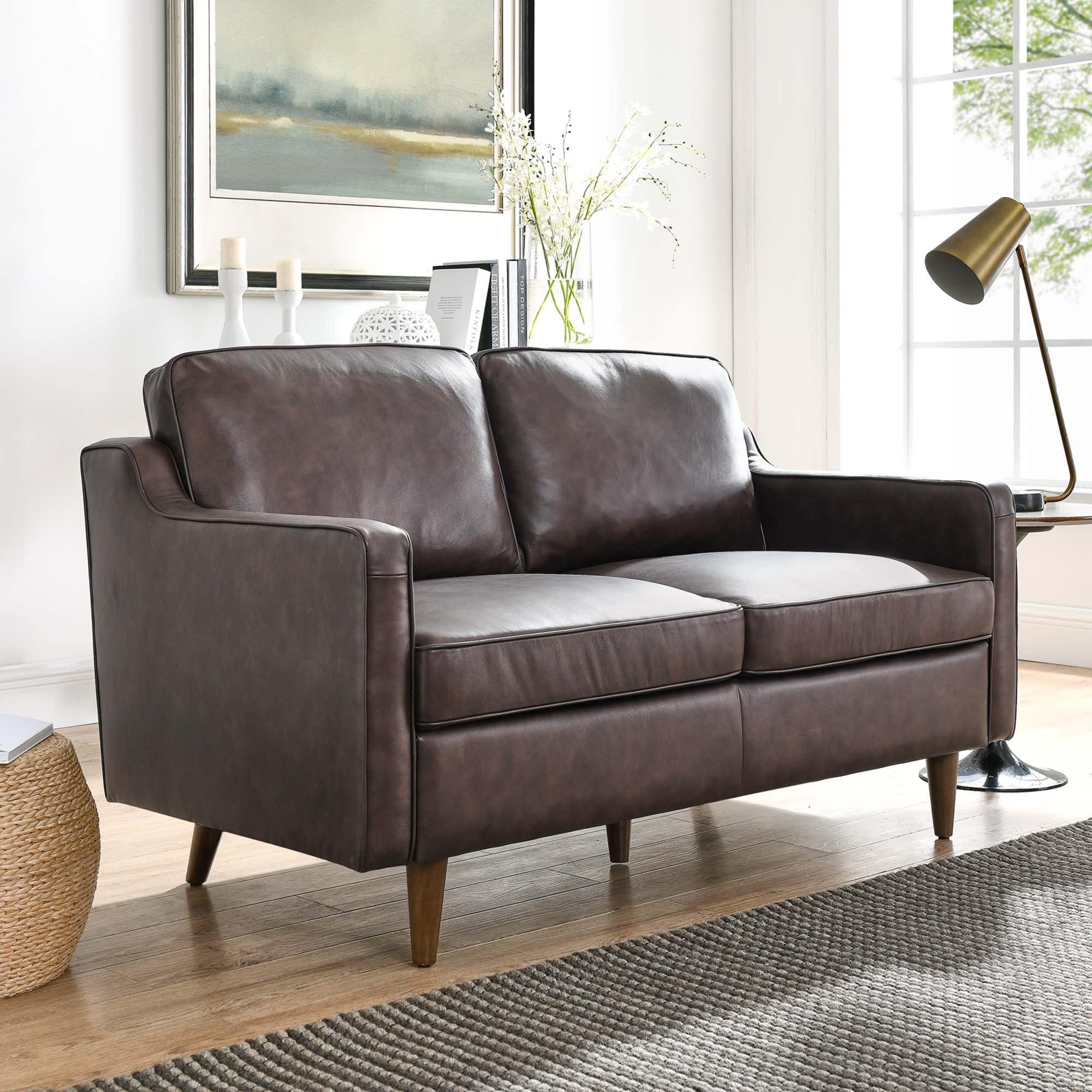 Impart Genuine Leather Loveseat, Brown