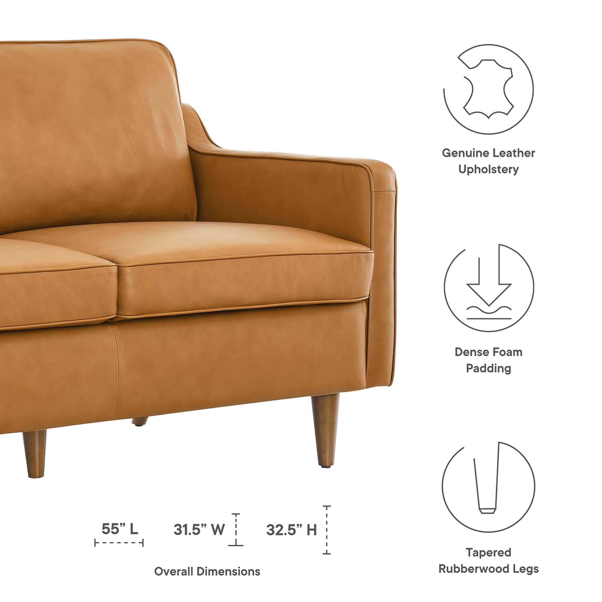 Impart Genuine Leather Loveseat, Tan