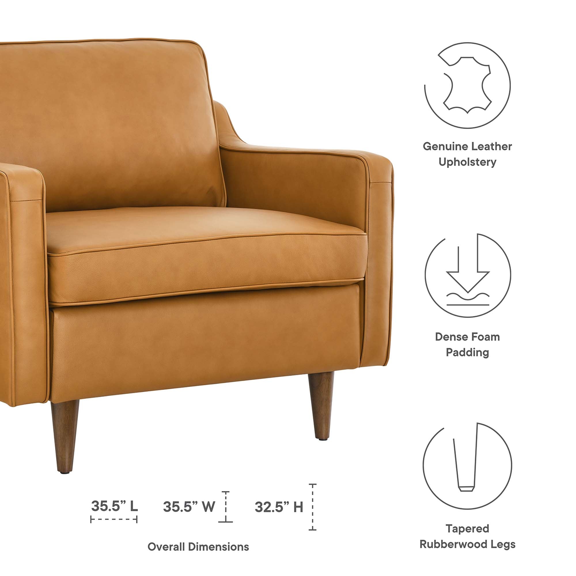 Impart Genuine Leather Armchair, Tan