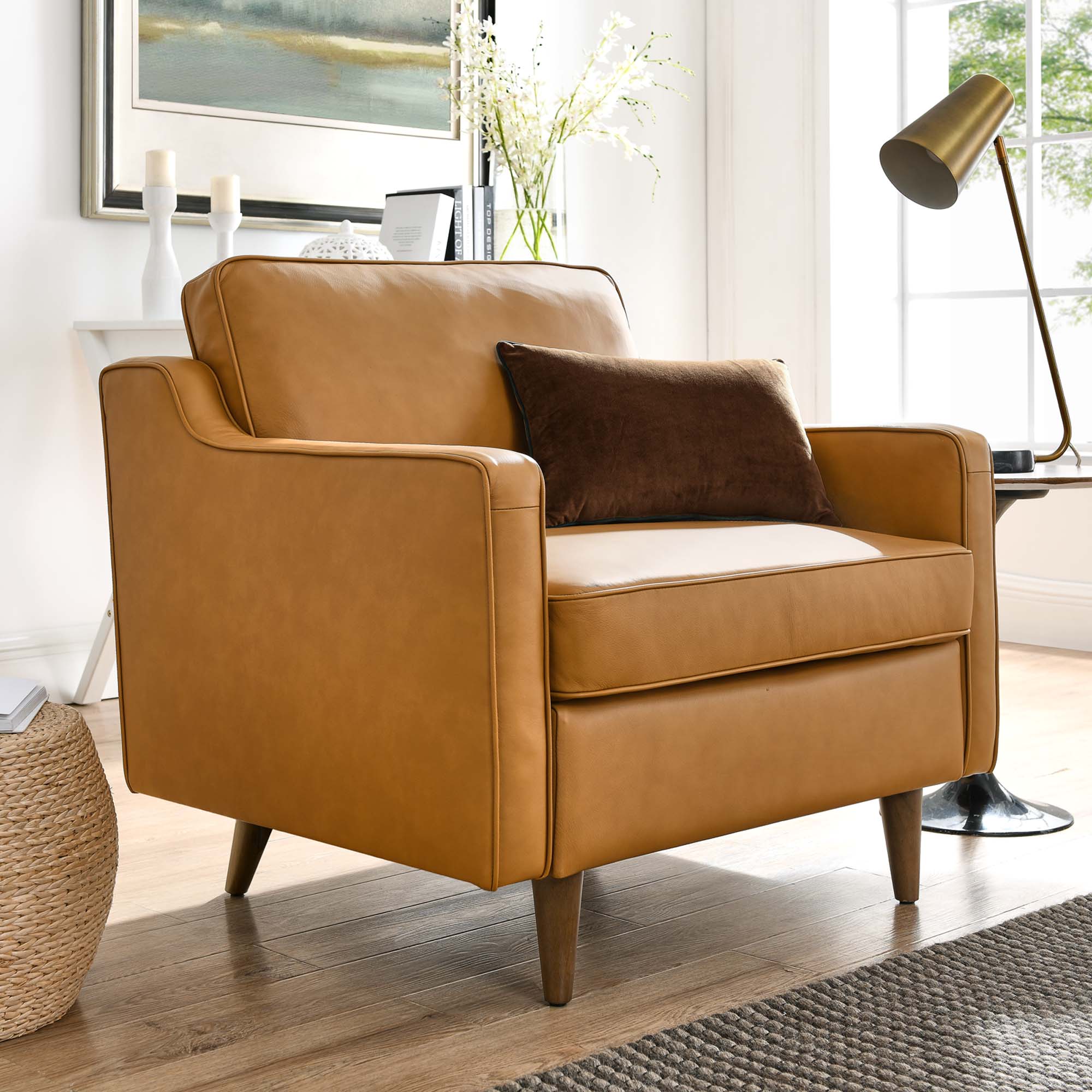 Impart Genuine Leather Armchair, Tan