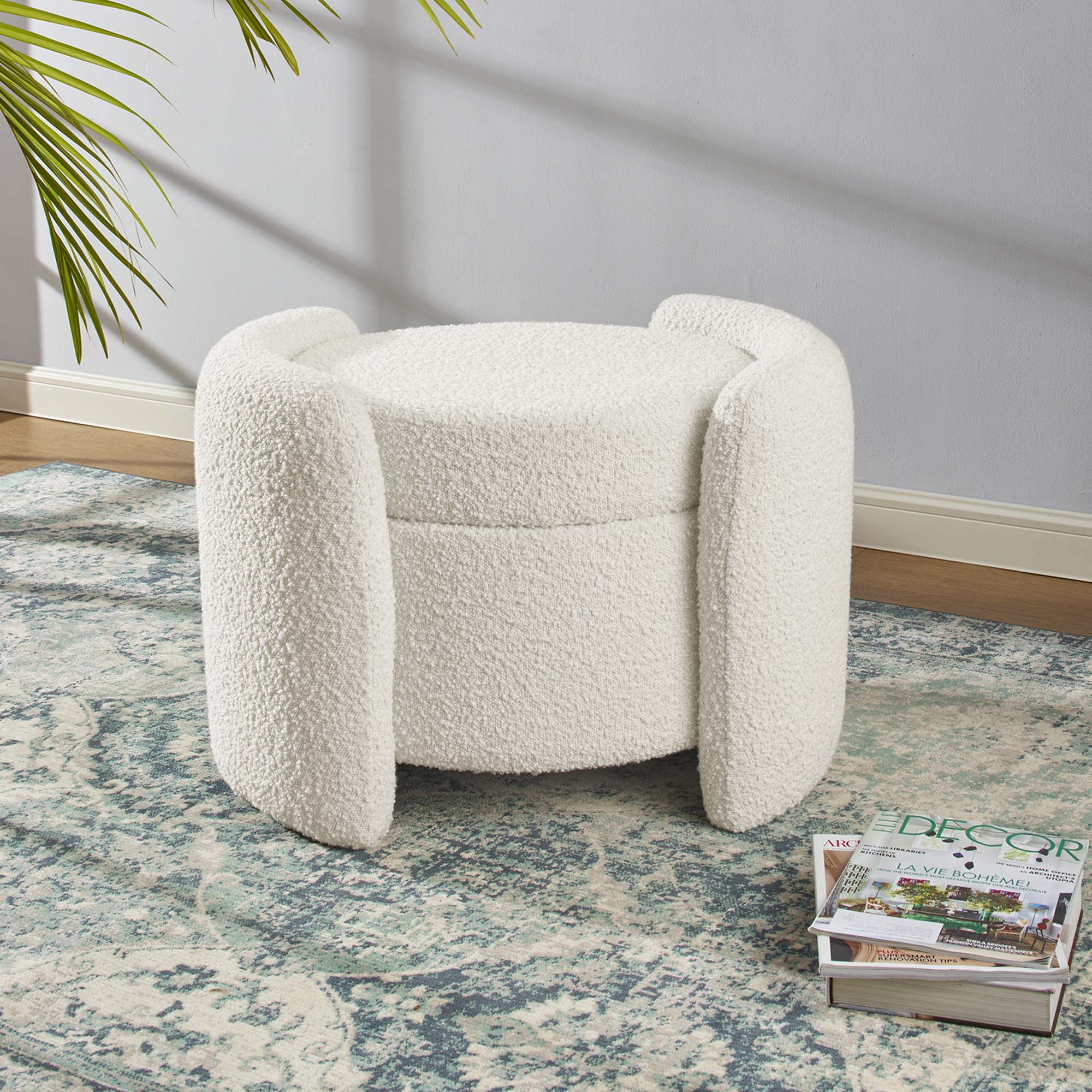 Nebula Boucle Upholstered Ottoman, Ivory